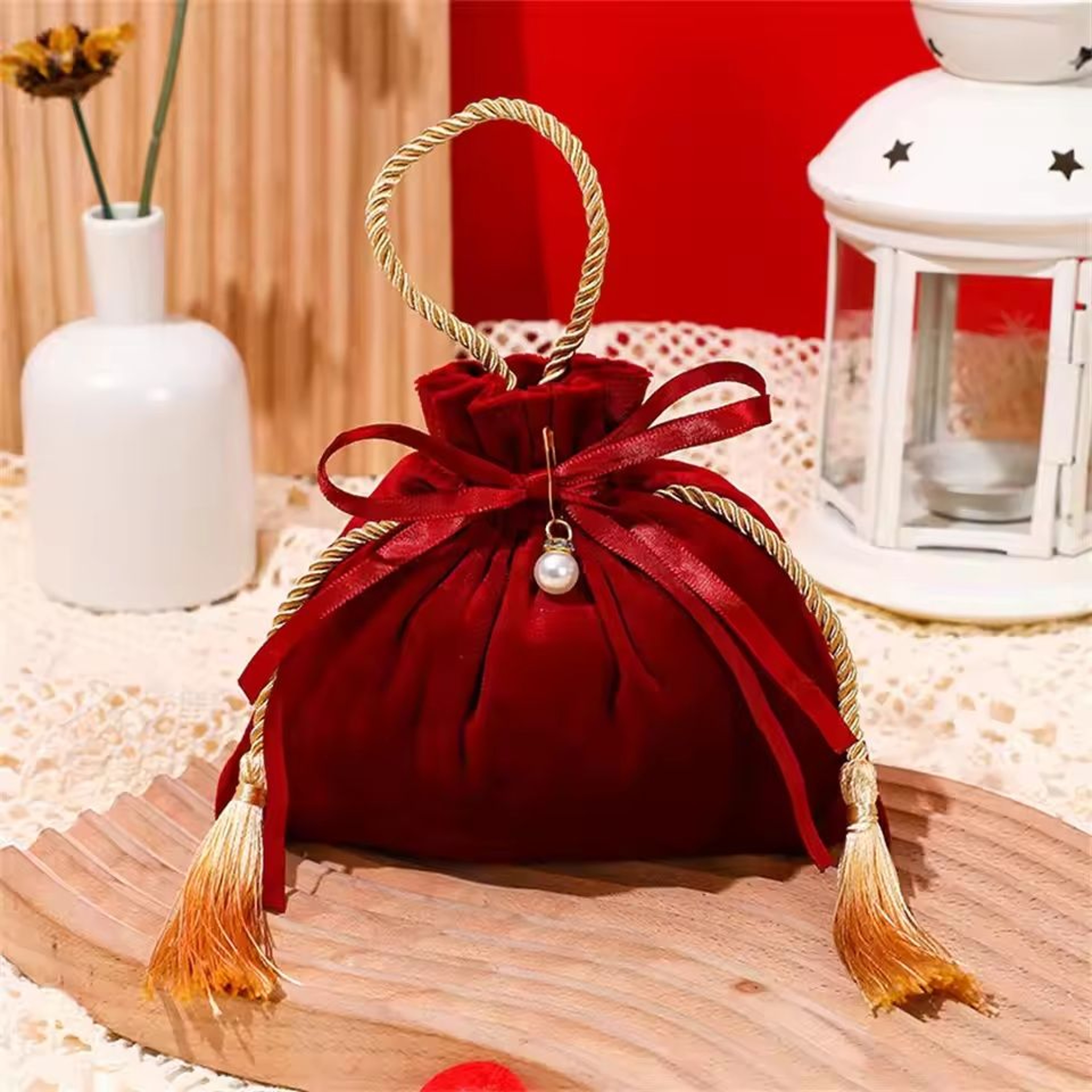 Luxury Pearl Drawstring Velvet Pouch Gift Bag For Jewelry  Wedding Favors 15