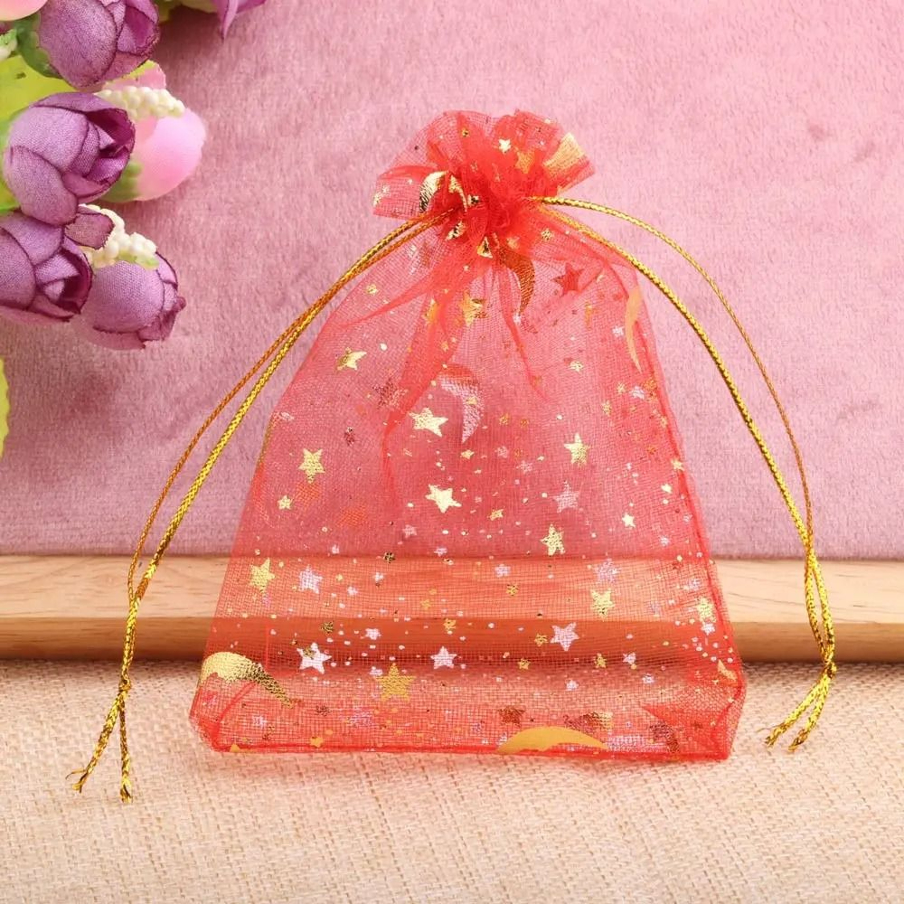 Gold Star Moon Organza Gift Drawstring Bags For Jewelry  Wedding Favors 13
