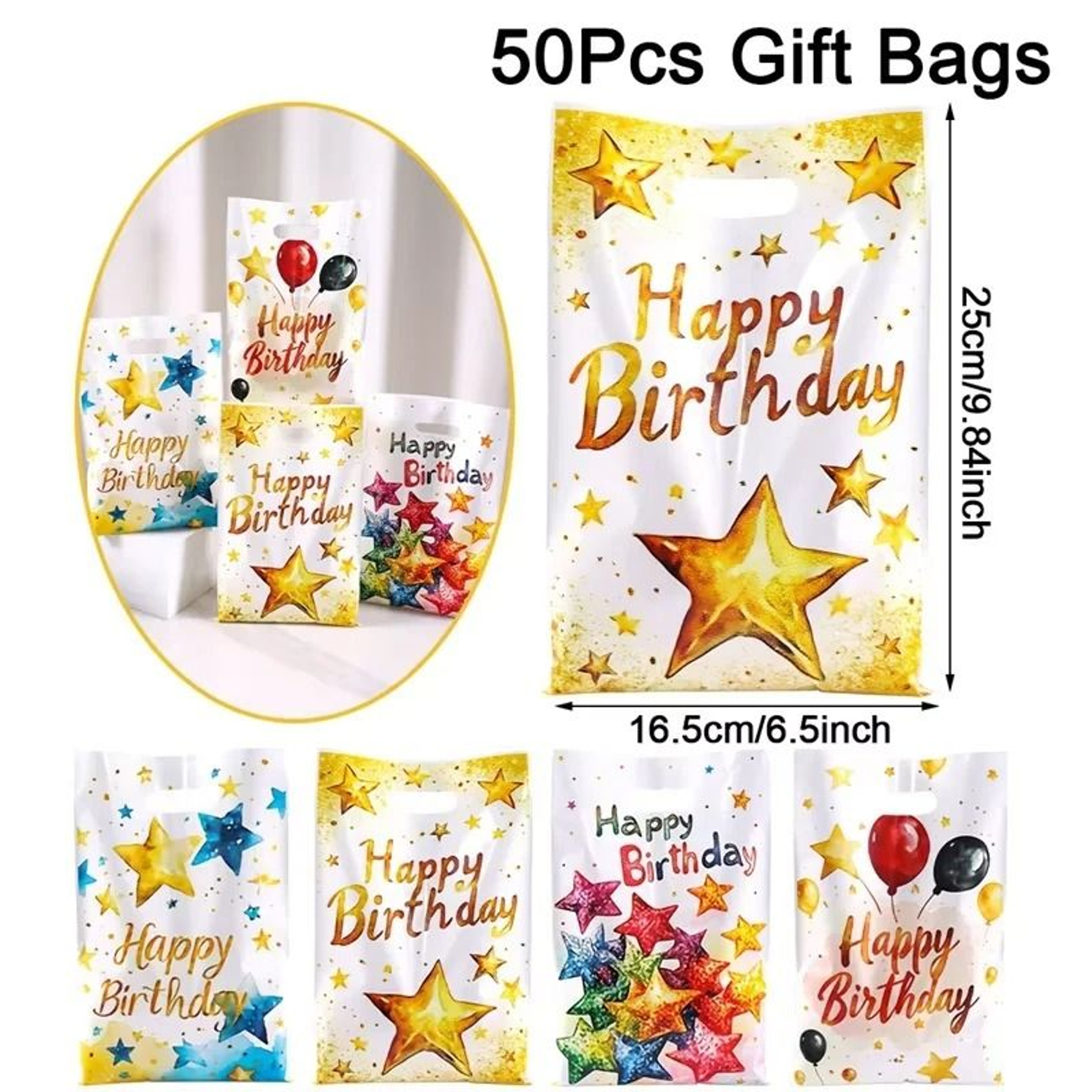 Happy Birthday Gift Bags Set Colorful Balloon Pattern Plastic Party Favor Tote Bags 11