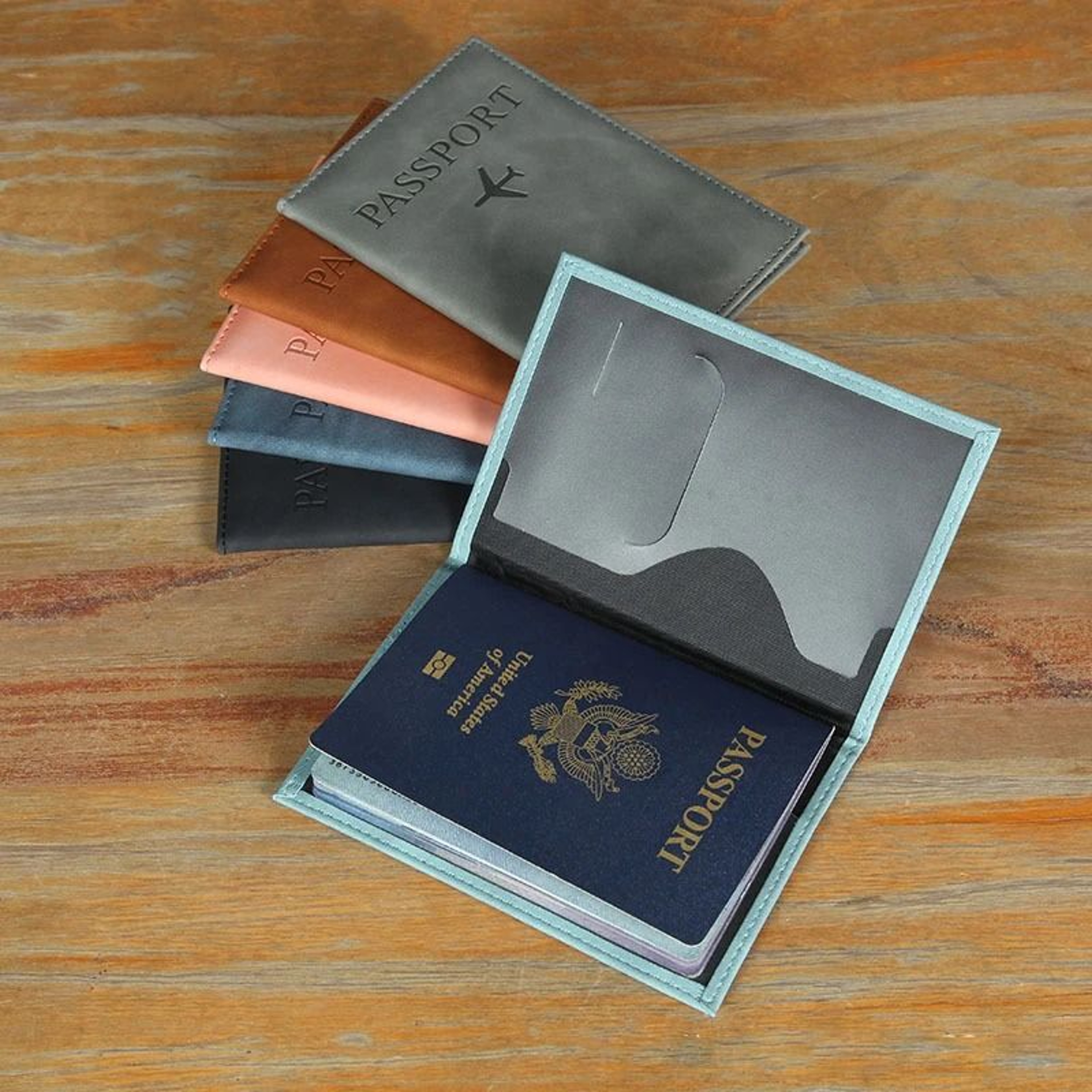 Personalized Laser Engraved Name PU Leather Passport Cover  Travel Wallet Case 4