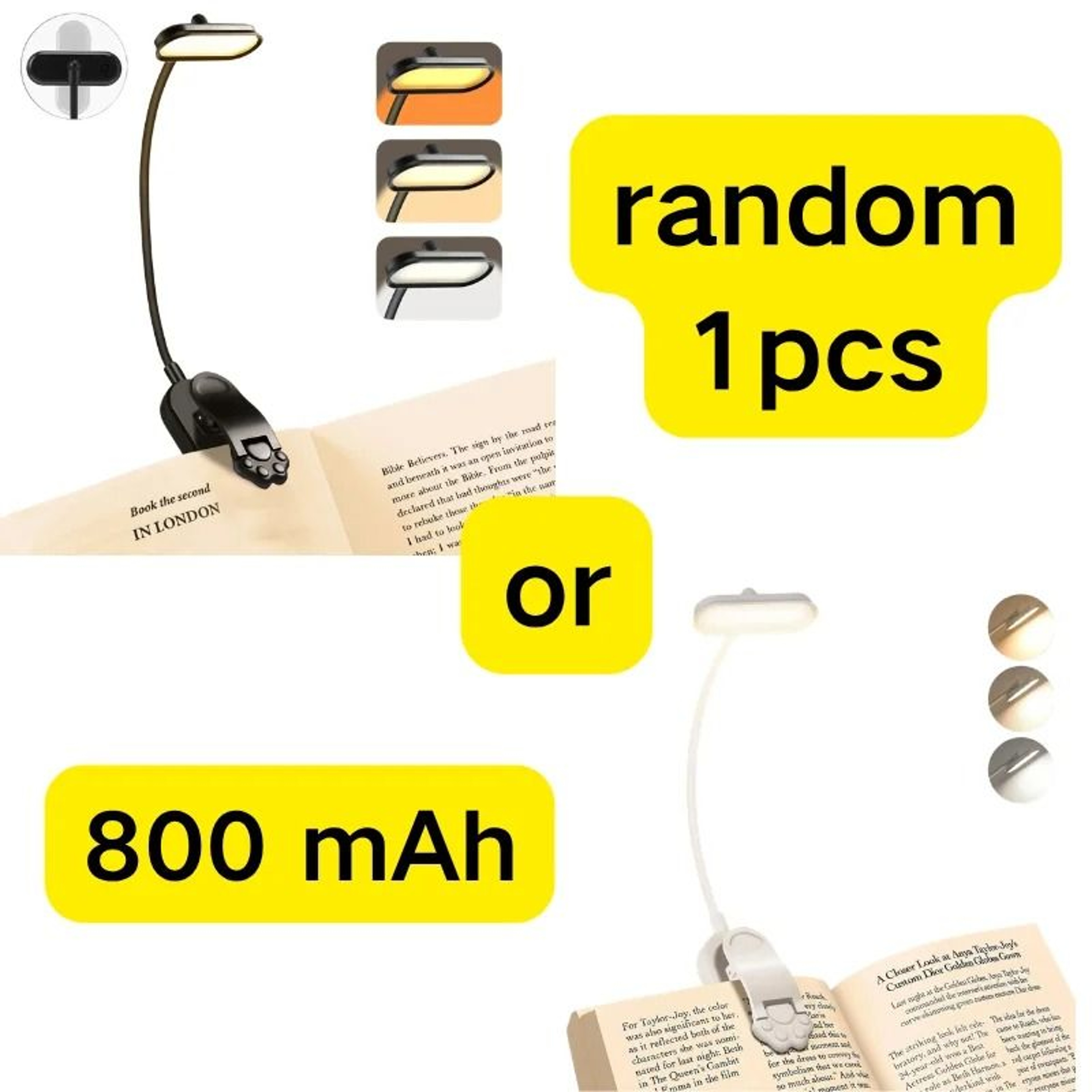 LED USB Rechargeable Book Light 3Color Mode ClipOn Reading Lamp With Flexible Gooseneck 6