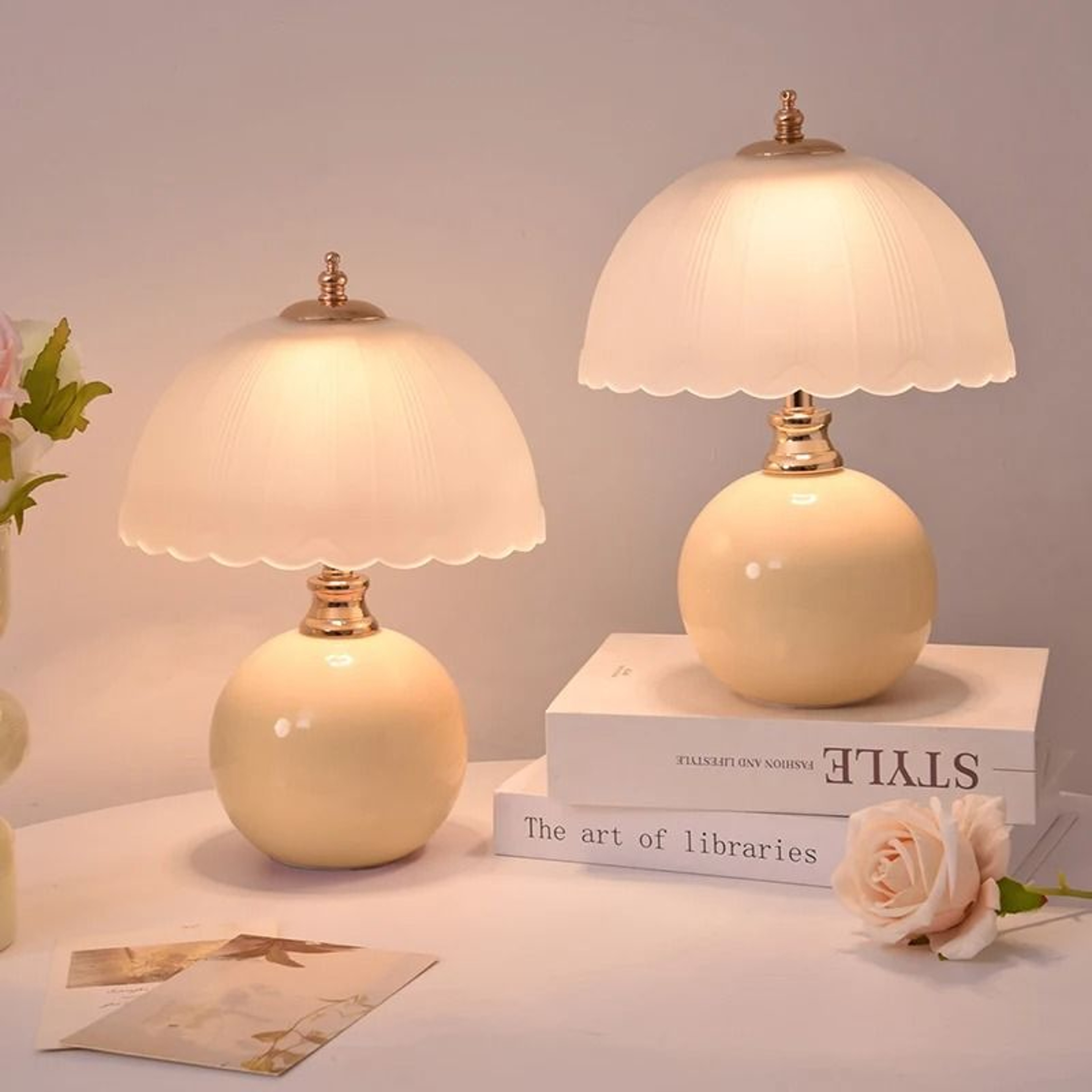 Modern Ceramic Table Lamp With Glass Shade Minimalist Bedside Reading Light For Bedroom  Nursery 0