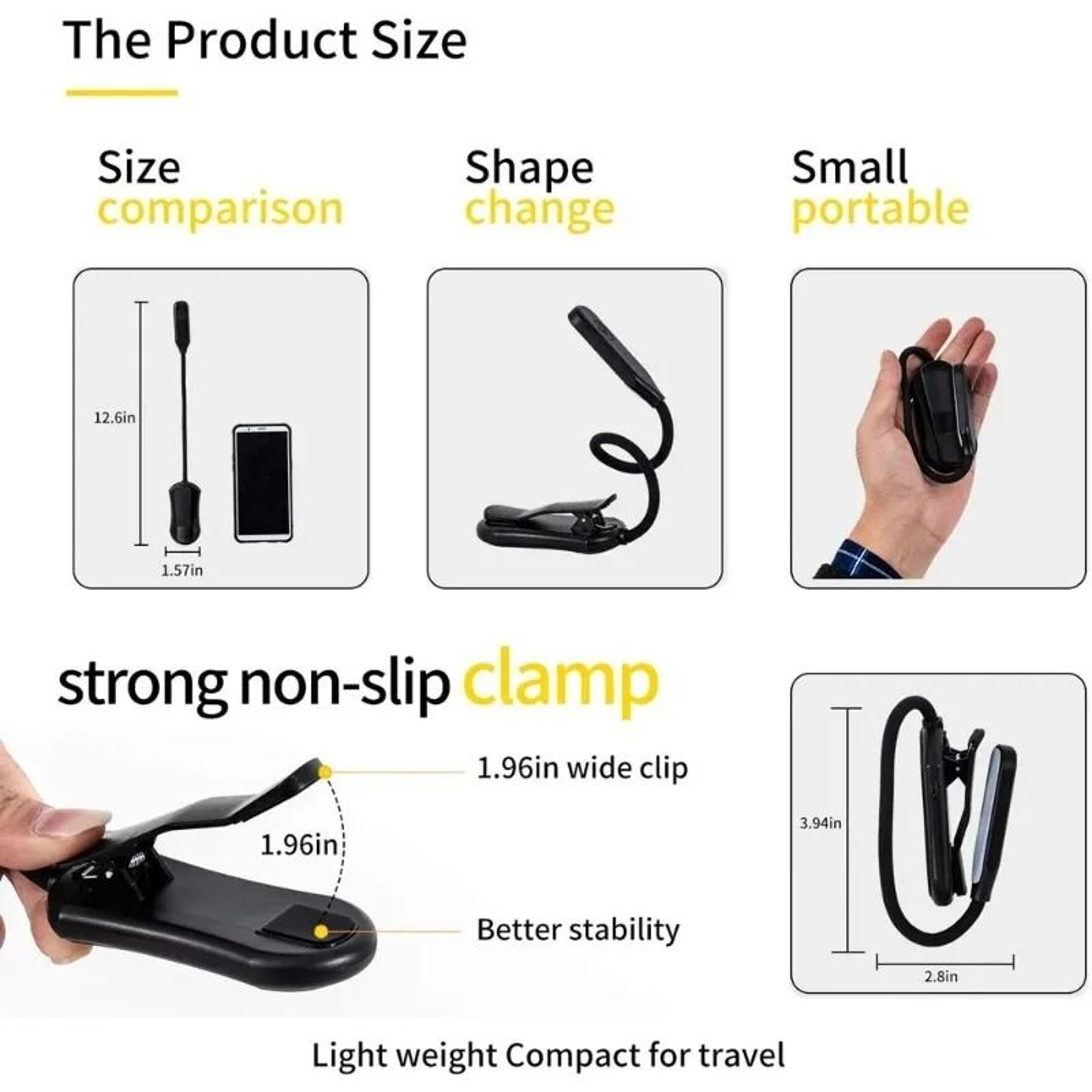 Bendable Gooseneck Clip LED Reading Lamp 3 Modes USB Rechargeable Book Light 5