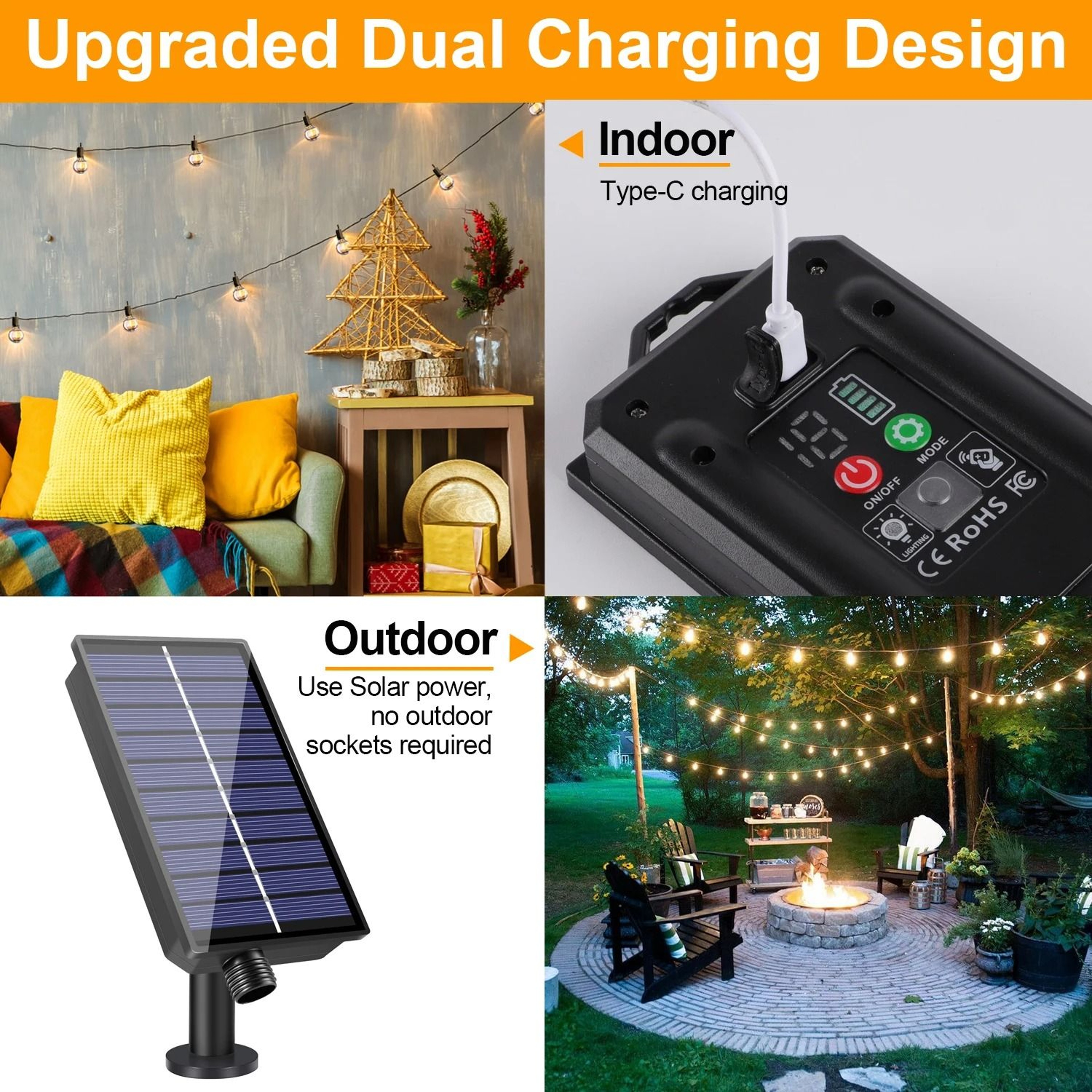 Solar G40 Globe LED String Lights Outdoor Waterproof Shatterproof Bistro Lamp 2