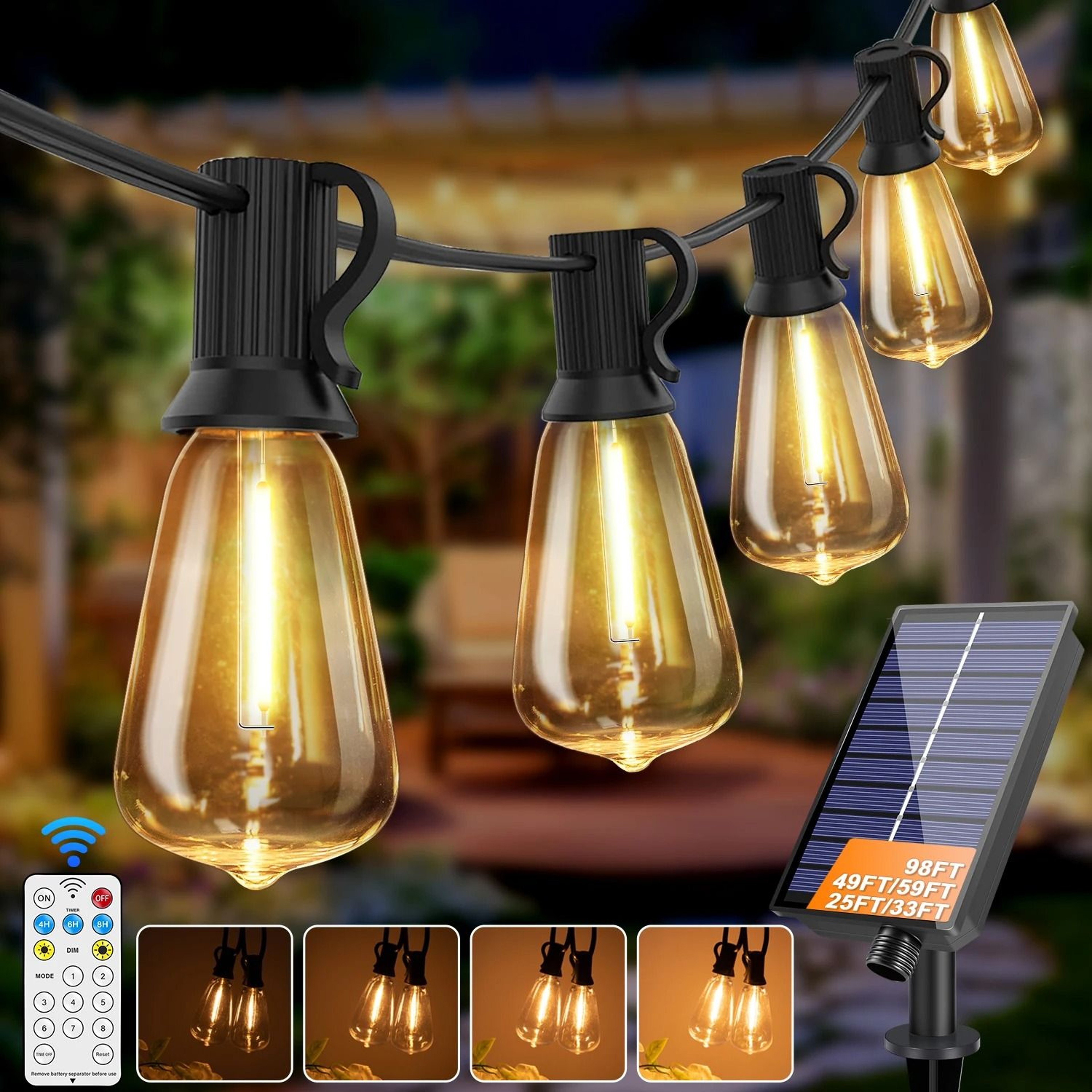 Solar G40 Globe LED String Lights Outdoor Waterproof Remote USB Bistro Lamp 0