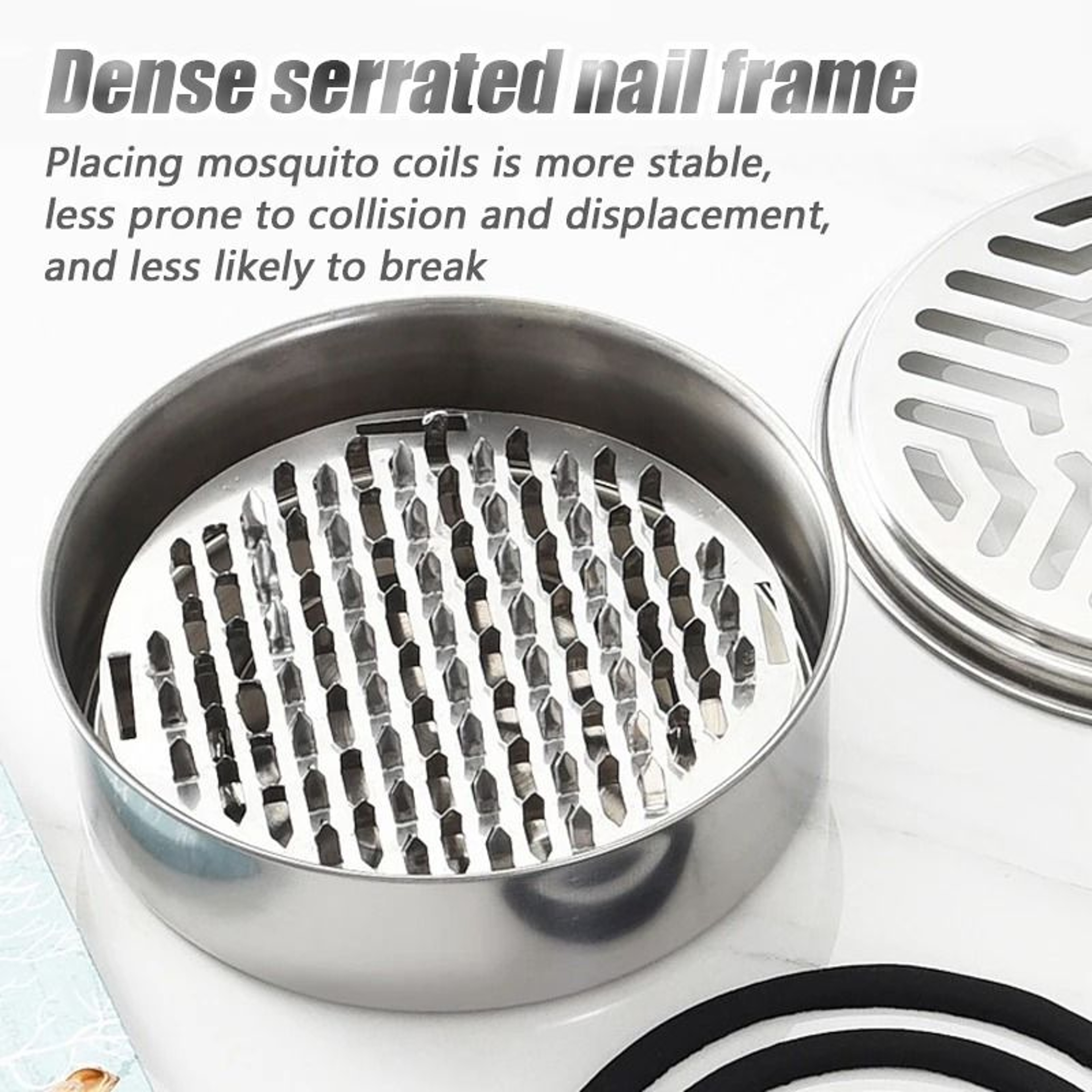 Stainless Steel Mosquito Coil Holder Box Round Incense Burner Tray Cover 3