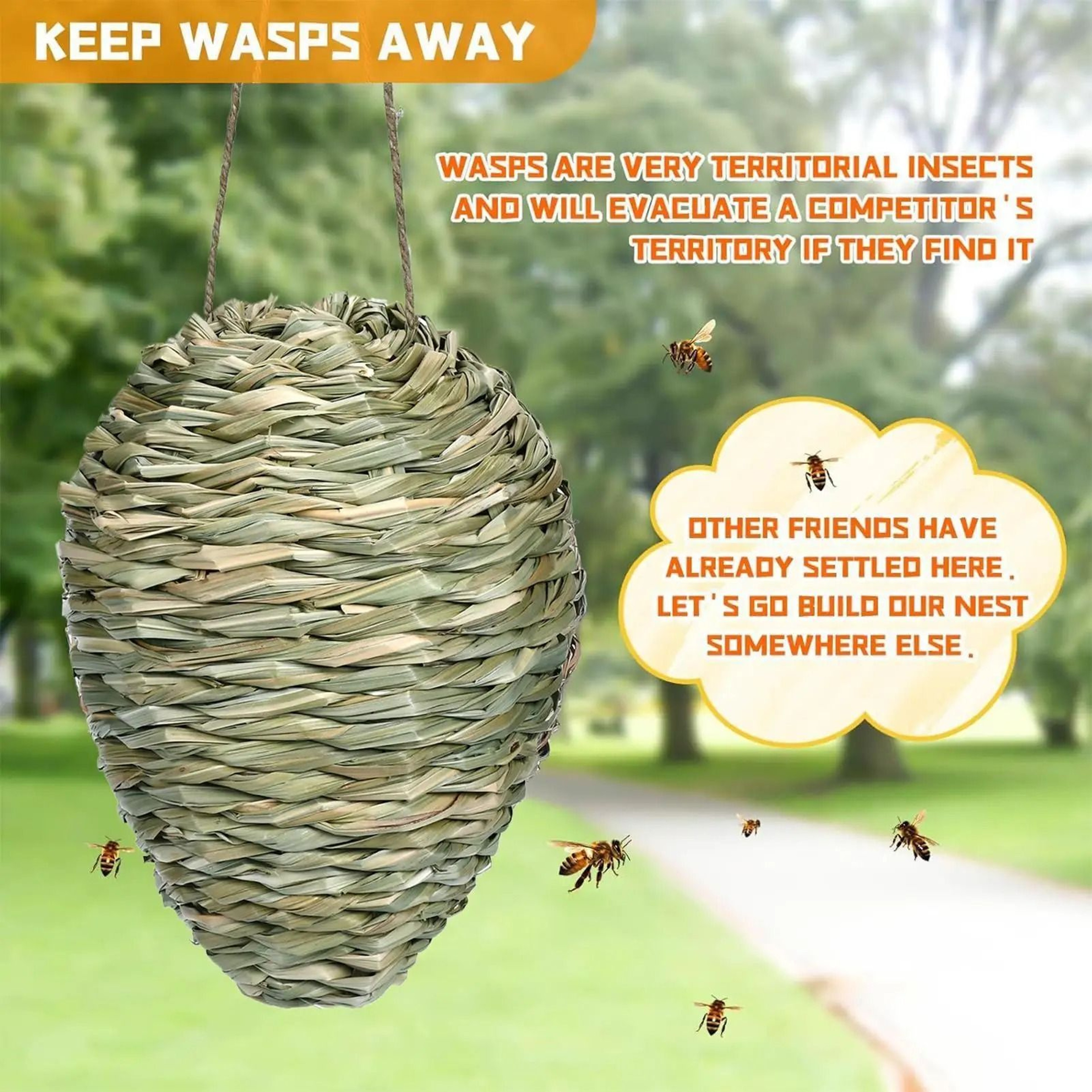 Hanging Fake Hornet Nest Decoy Woven Bee Hive Repellent Garden Yard Patio 3