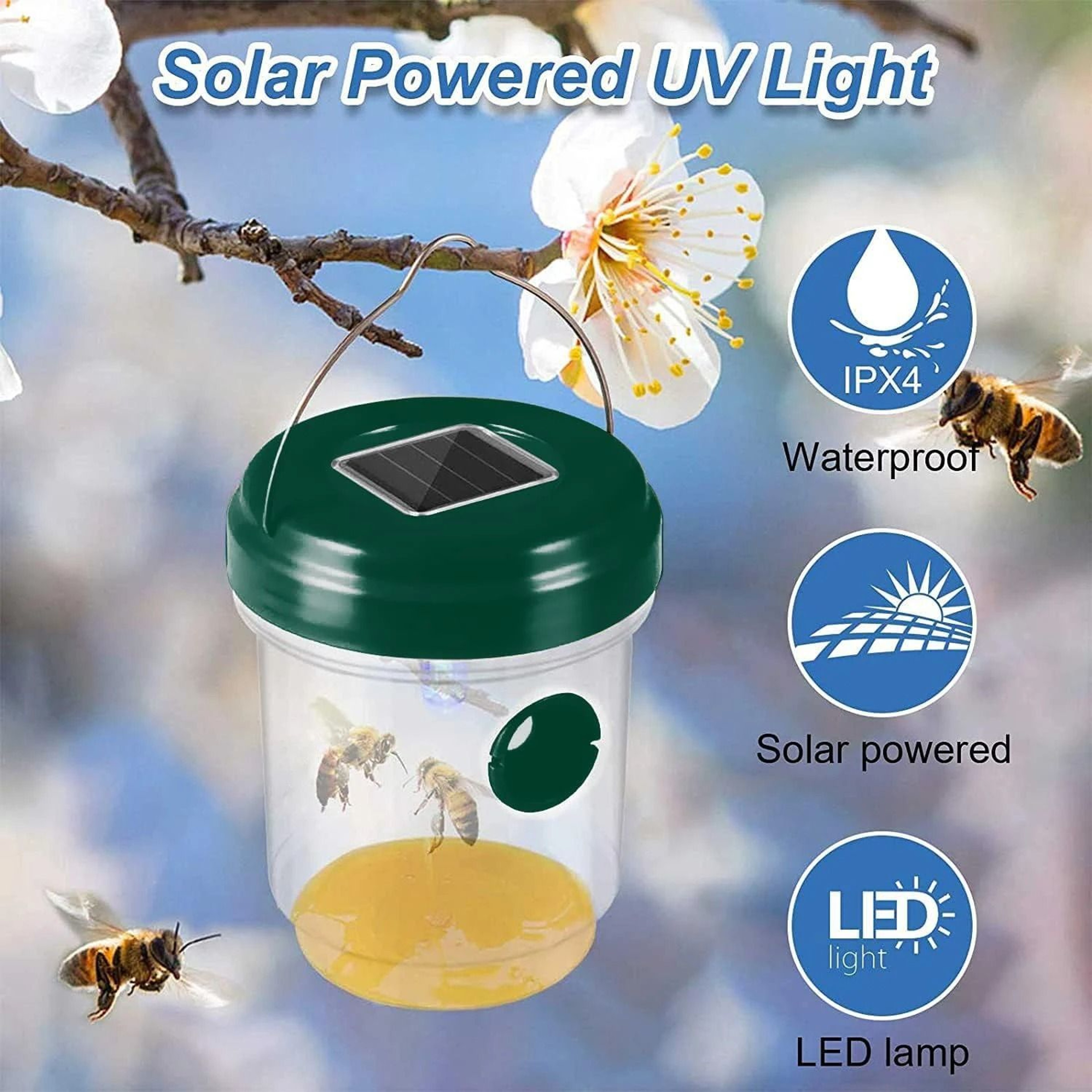 Outdoor Solar Powered UV LED Light Wasp Bottle Trap Bee Hornet Catcher 1