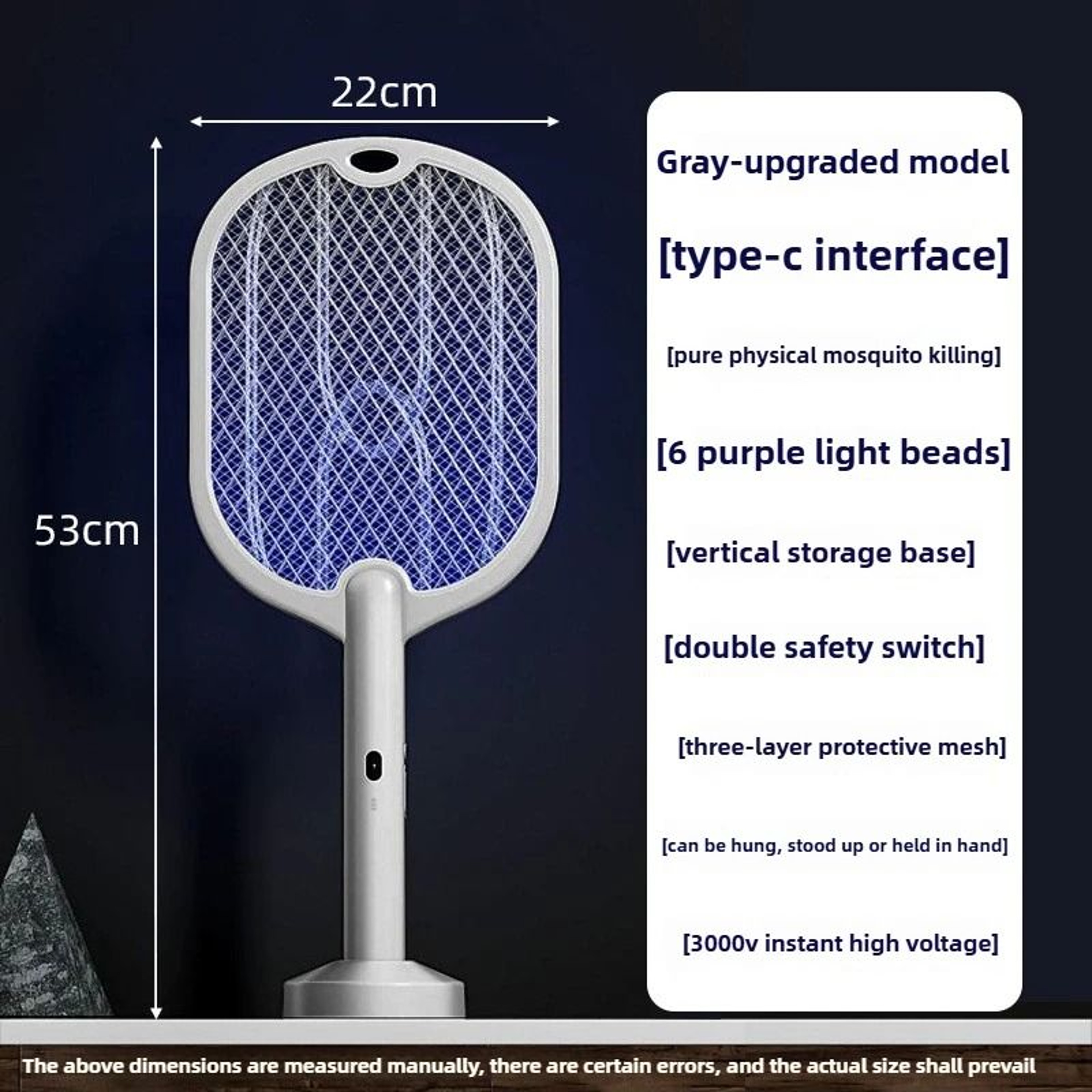 Upgraded 3000V Electric Mosquito Swatter TypeC 3in1 Bug Zapper Lamp 7