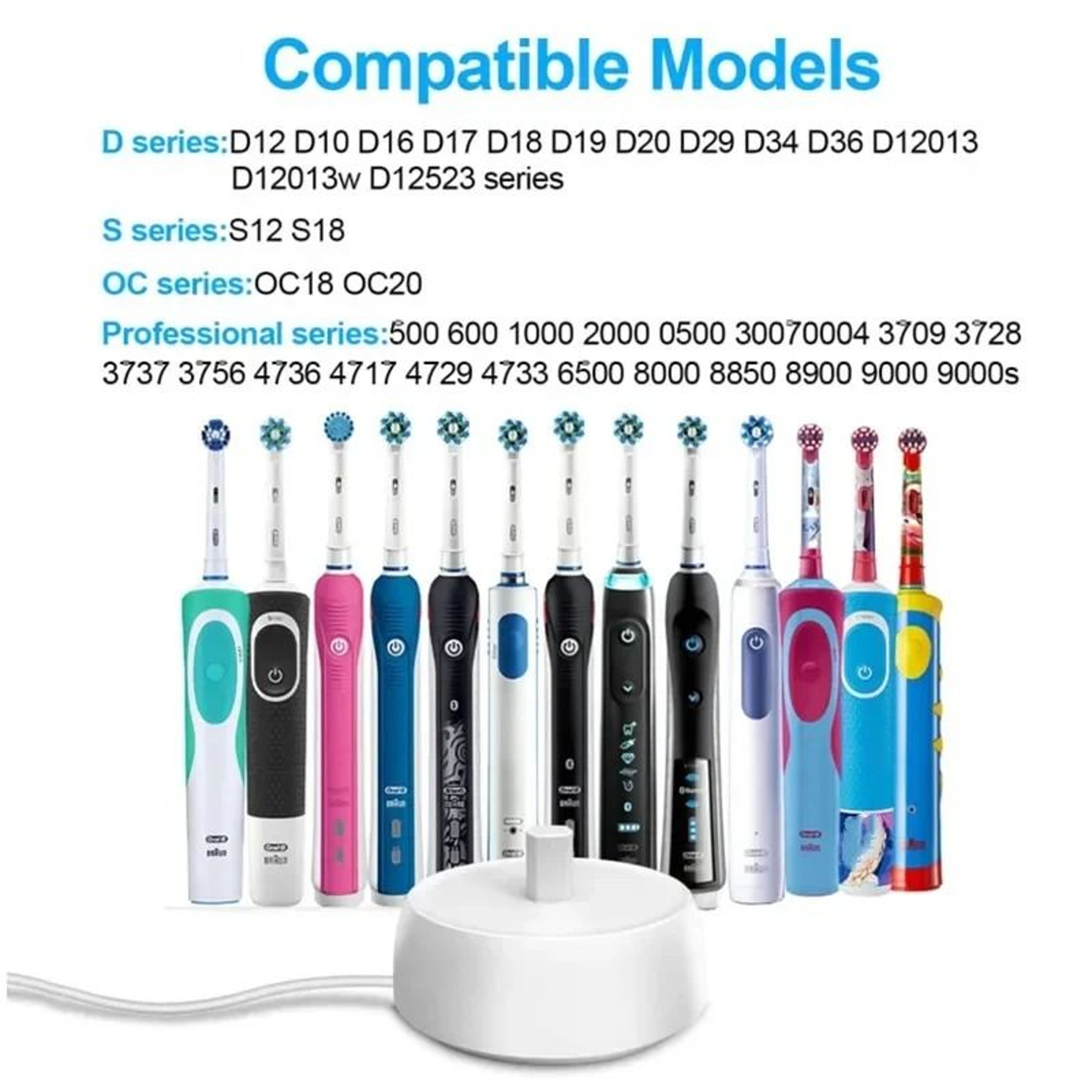 Replacement Charger Base Compatible Braun Oral B D12 D20 3757 Portable Waterproof Dock 3