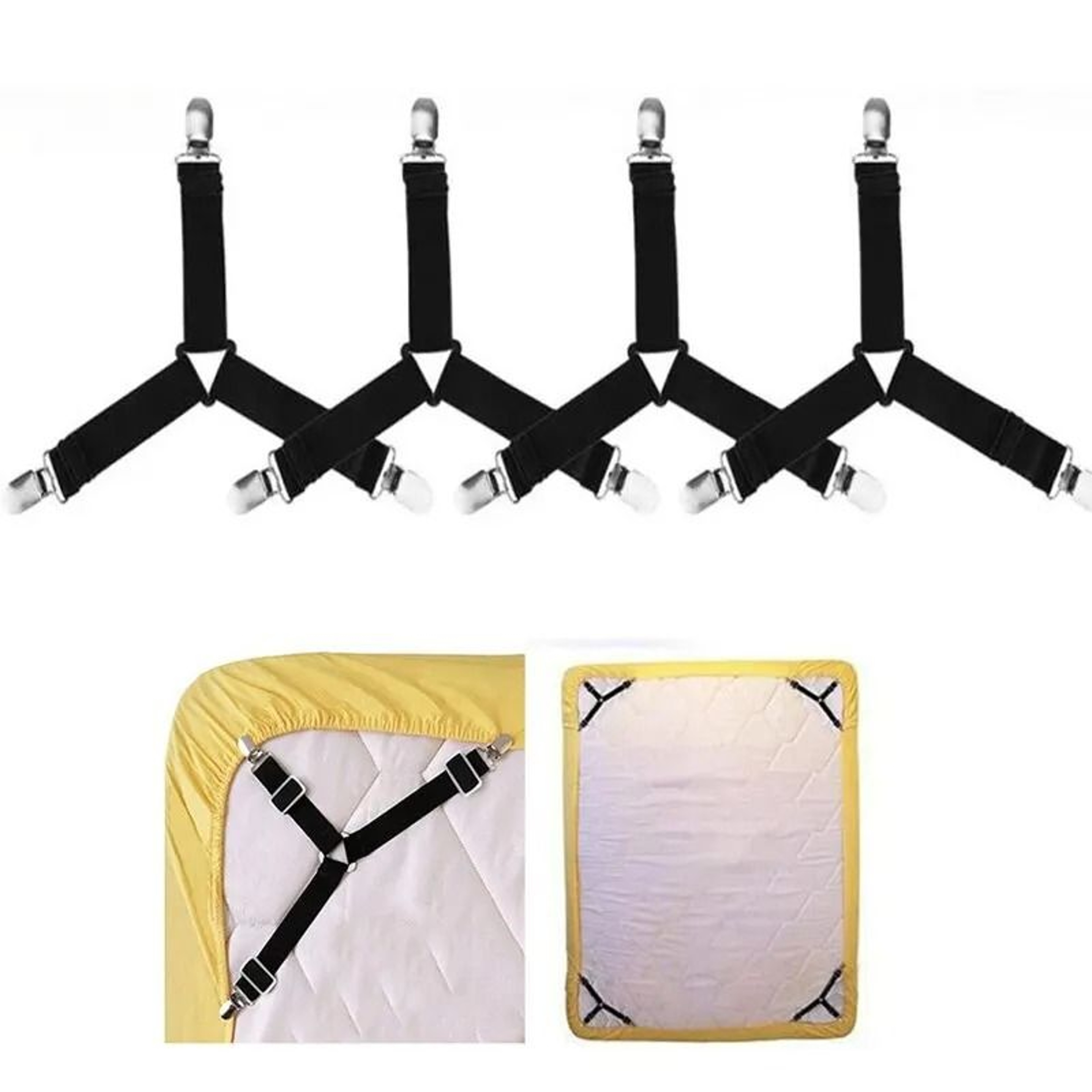 4Pcs Adjustable Bed Sheet Fasteners Clips Elastic Straps Mattress Grippers 0