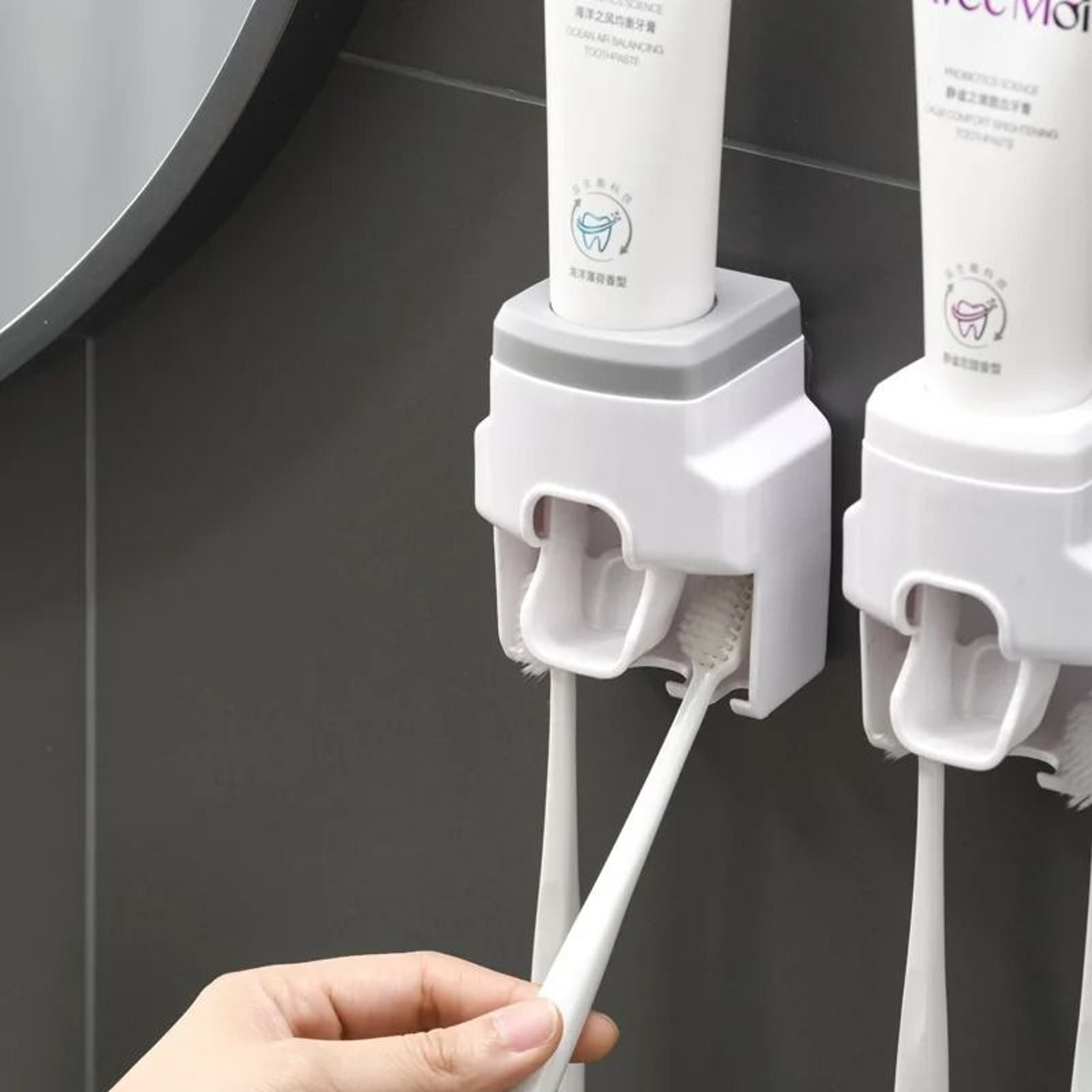 Automatic Toothpaste Dispenser Wall Mount Squeezer Bathroom Toothbrush Holder 4
