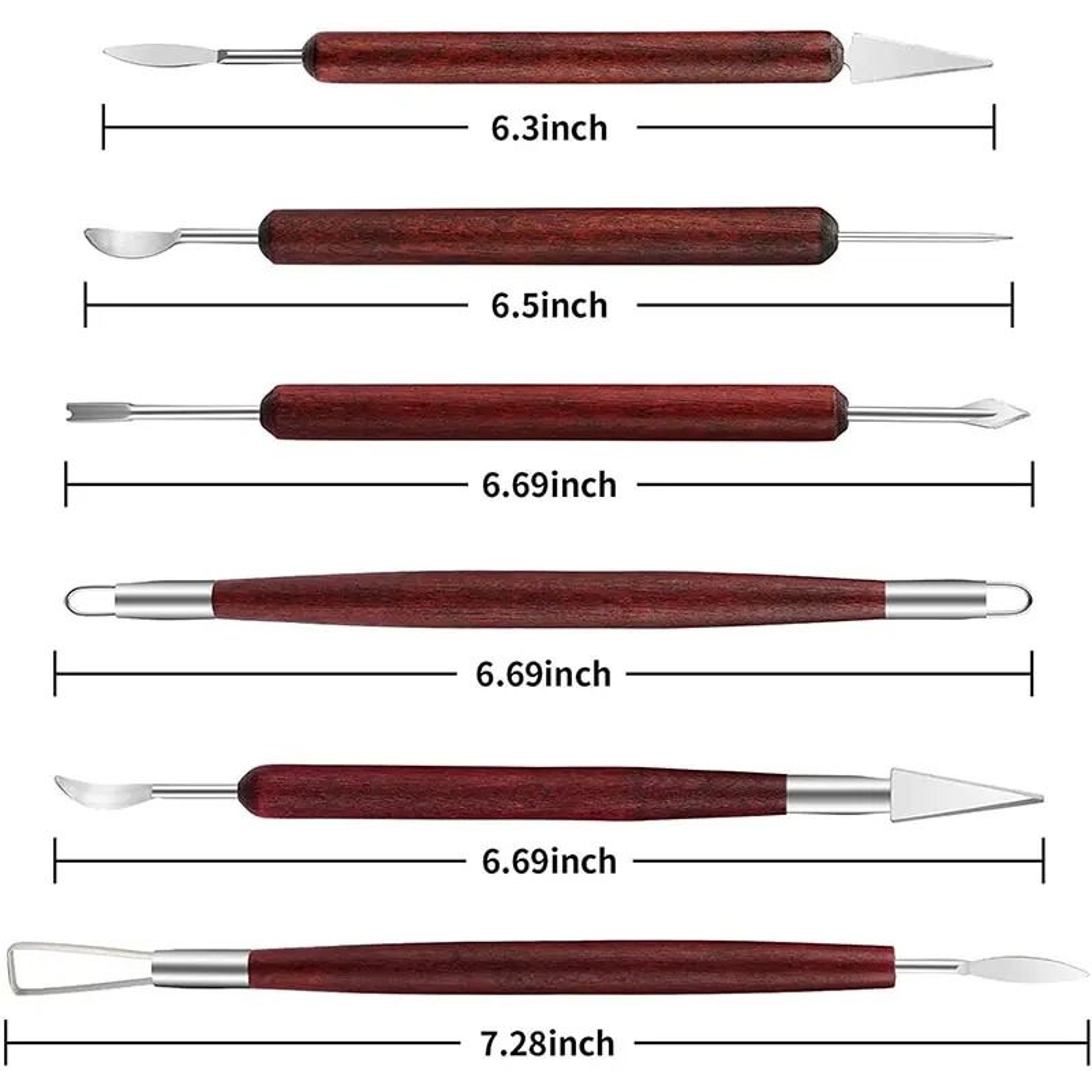 6Pcs Pottery Clay Sculpting Tools Wood Handle Wax Carving Modeling Set 6