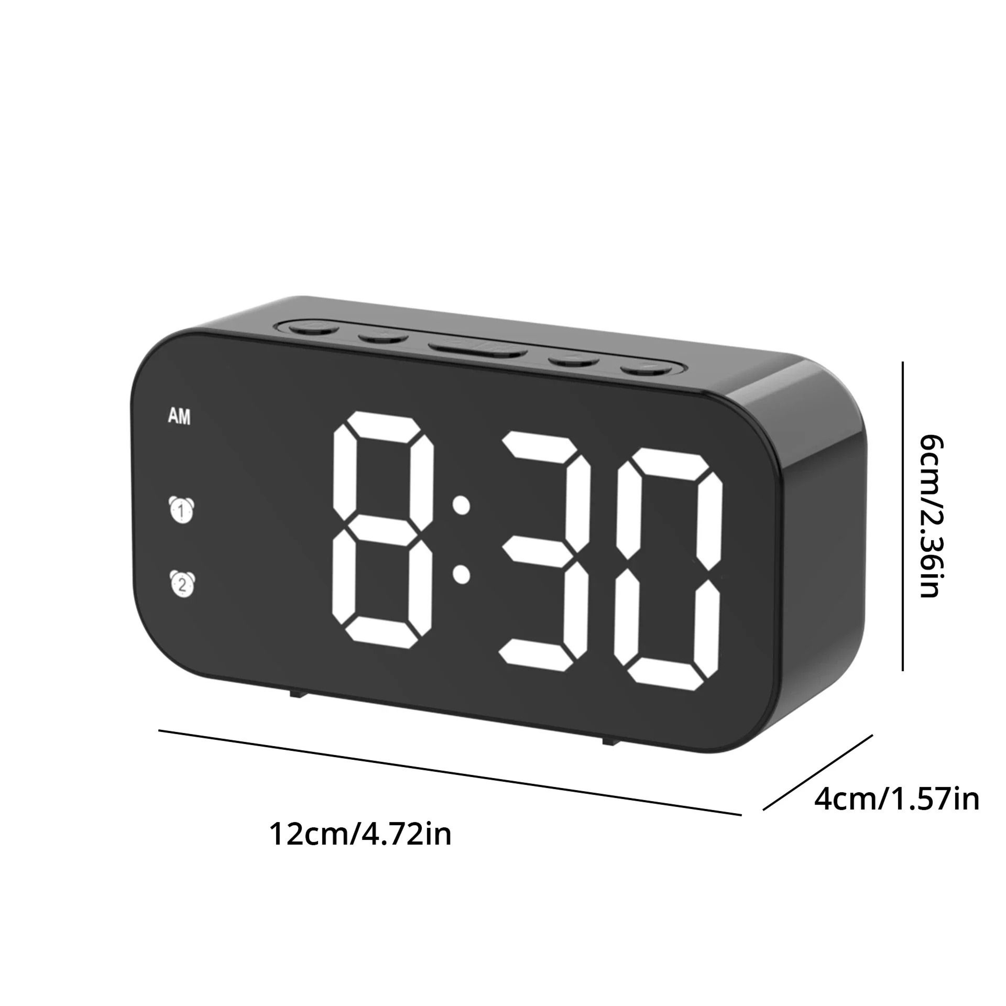 LED Mirror Digital Alarm Clock Desktop Table Clock Snooze Display Electronic 8