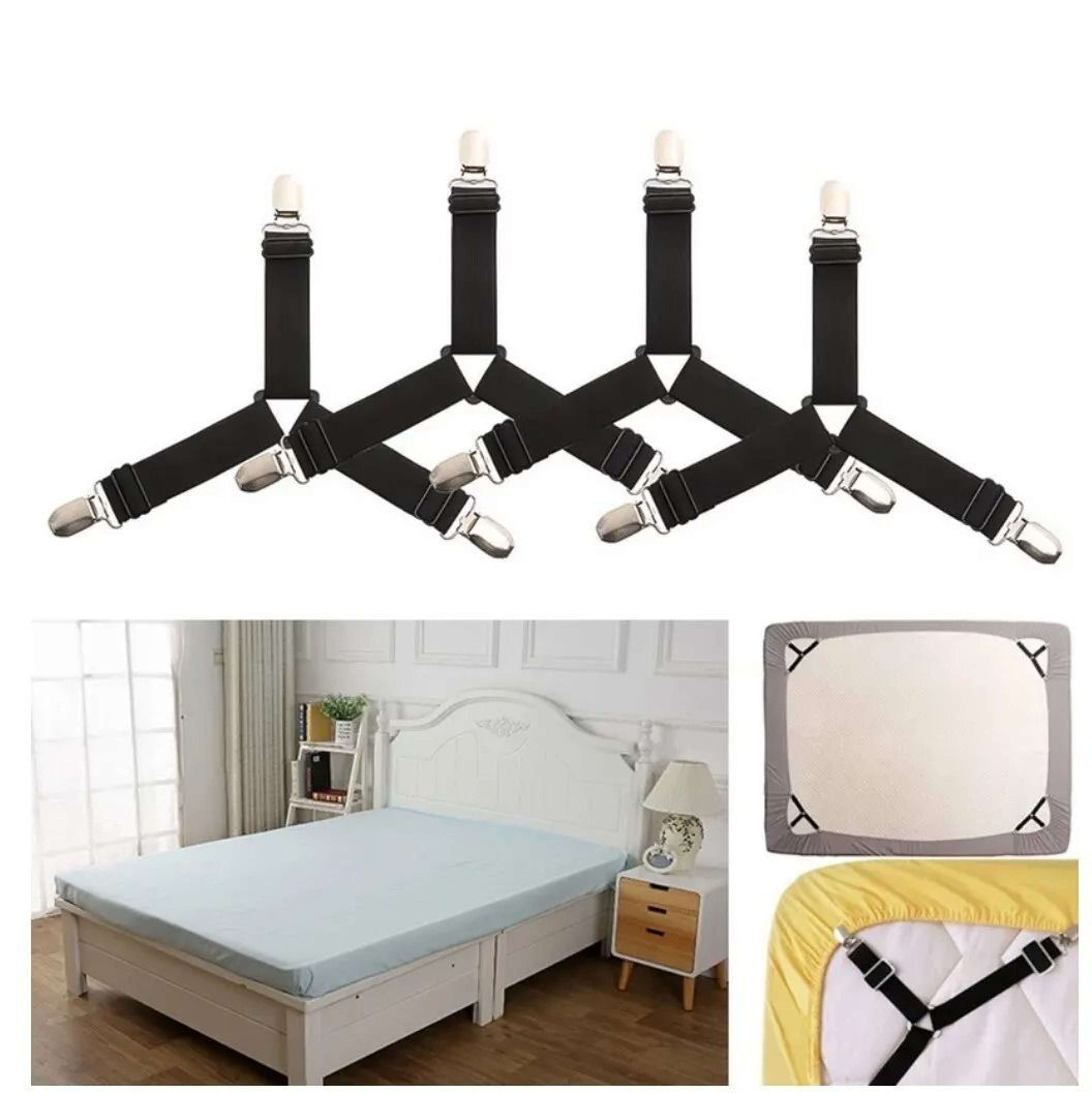 4Pcs Adjustable Bed Sheet Fasteners Elastic Strap Clips Mattress Cover Holder 2