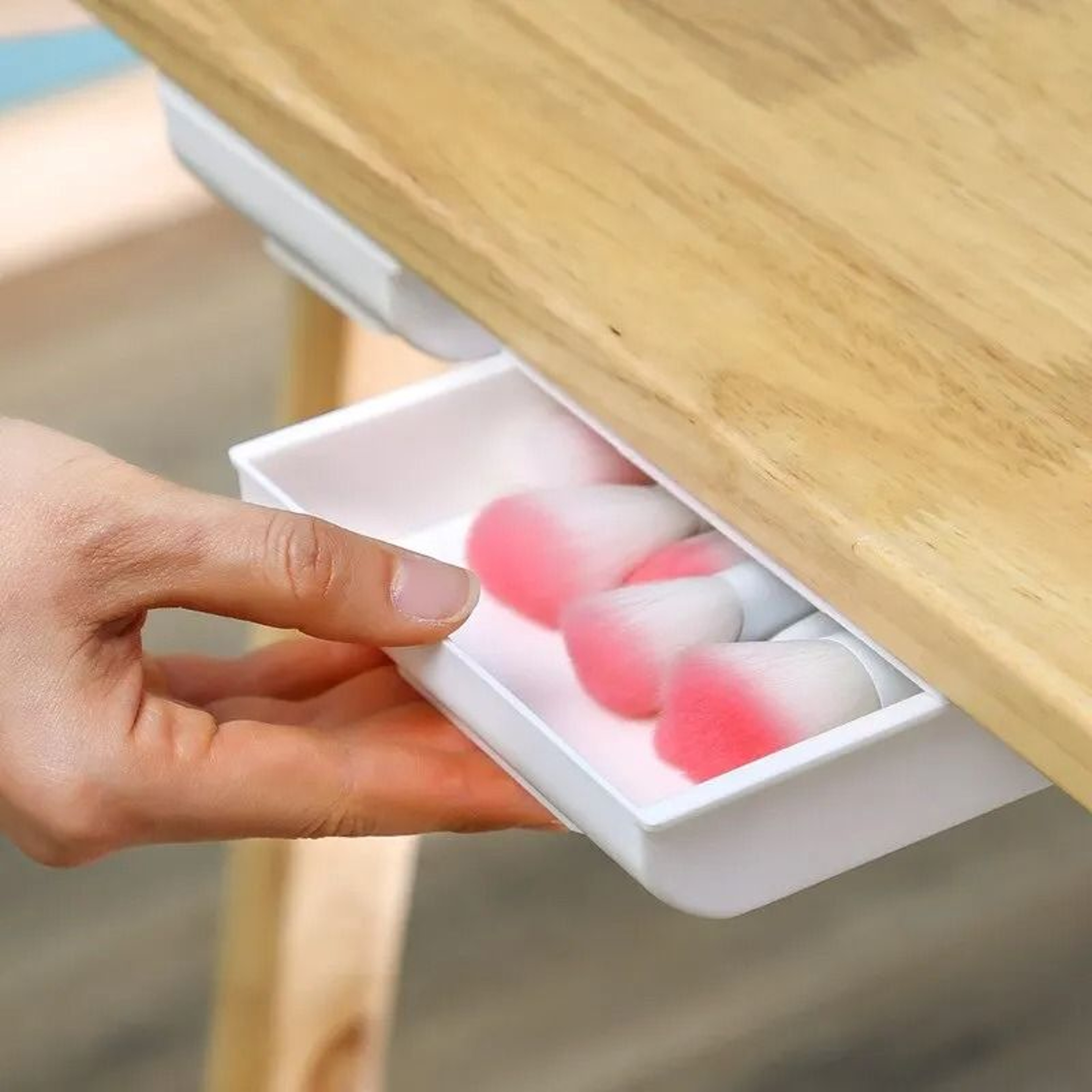 White Self Adhesive Under Desk Storage Drawer Hidden Pencil Tray Organizer 3
