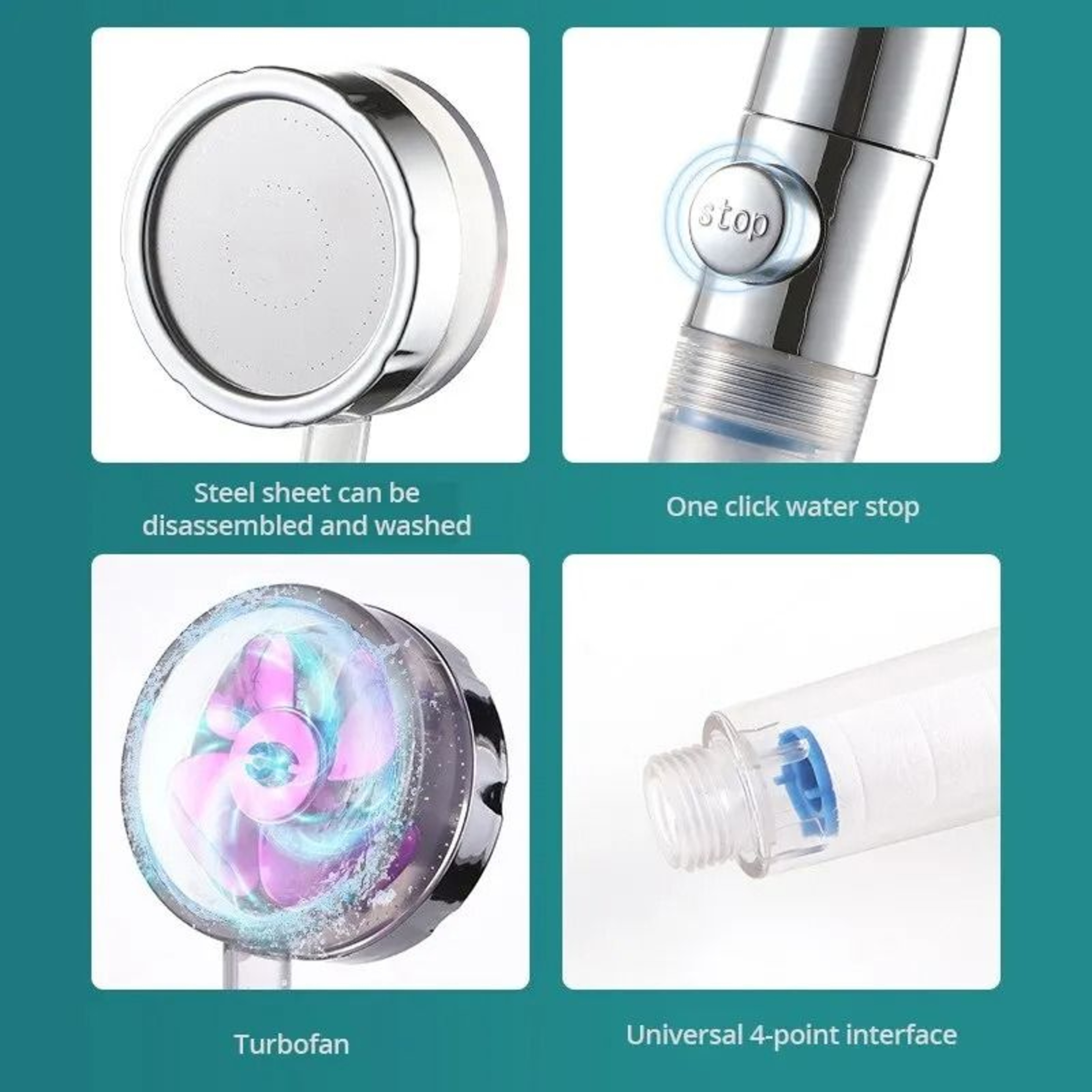Propeller Turbocharged Shower Head High Pressure Handheld With Filter 4