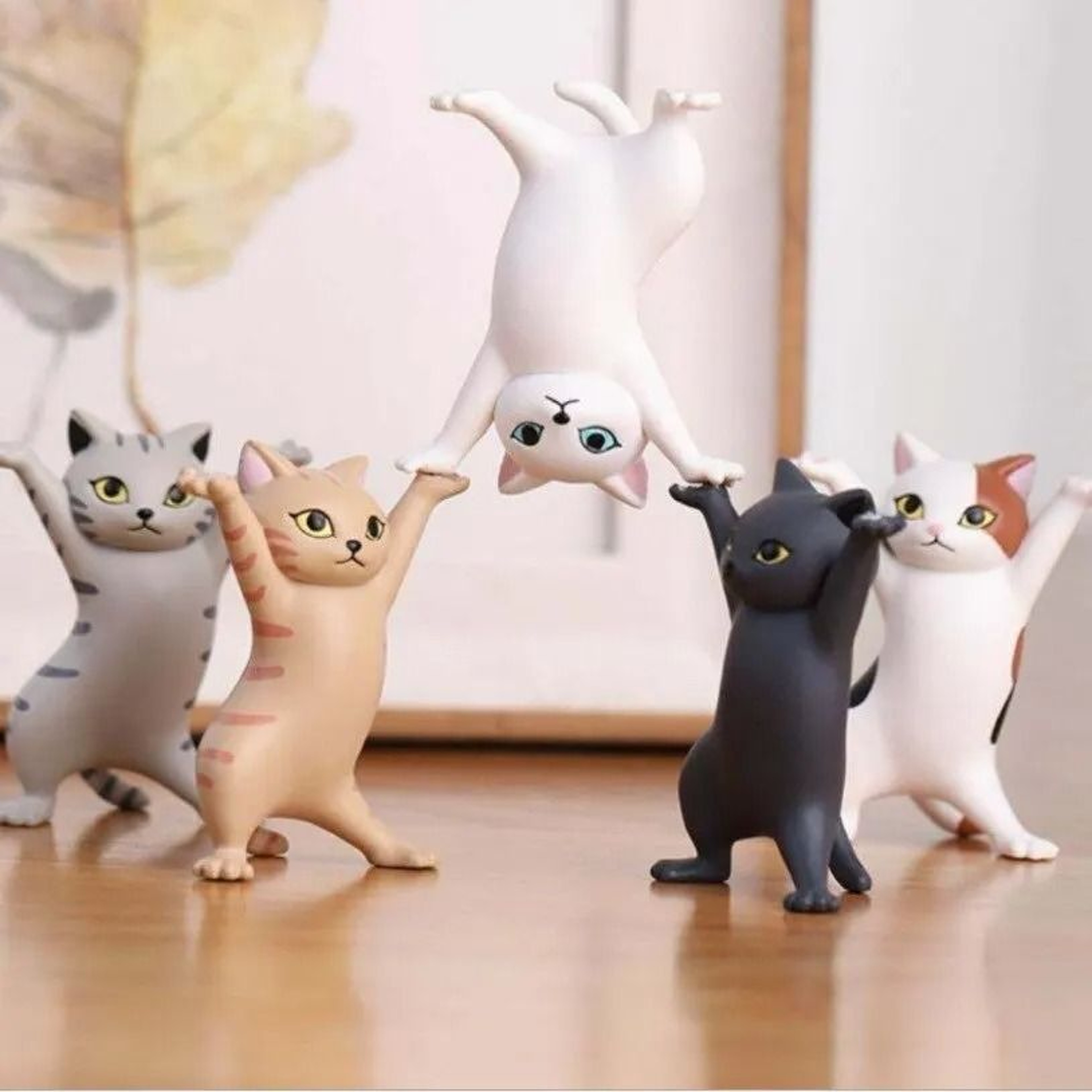 5Pcs Dancing Cat Figure Toy Pen Holder Stand Doll Cake Topper Decoration 2
