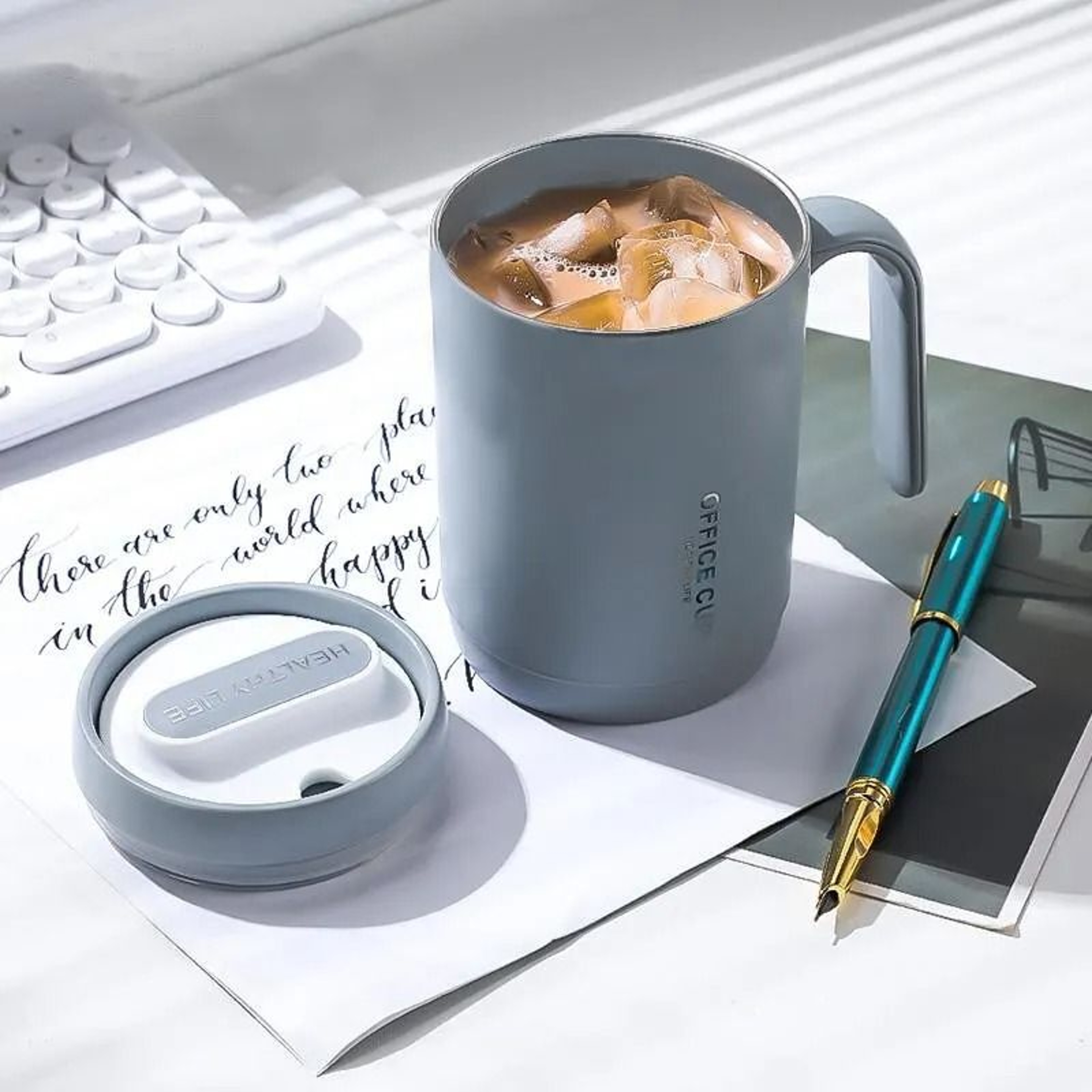 500ml Portable Grey Coffee Mug Spill Proof Lid Office Travel Drinking Cup 1