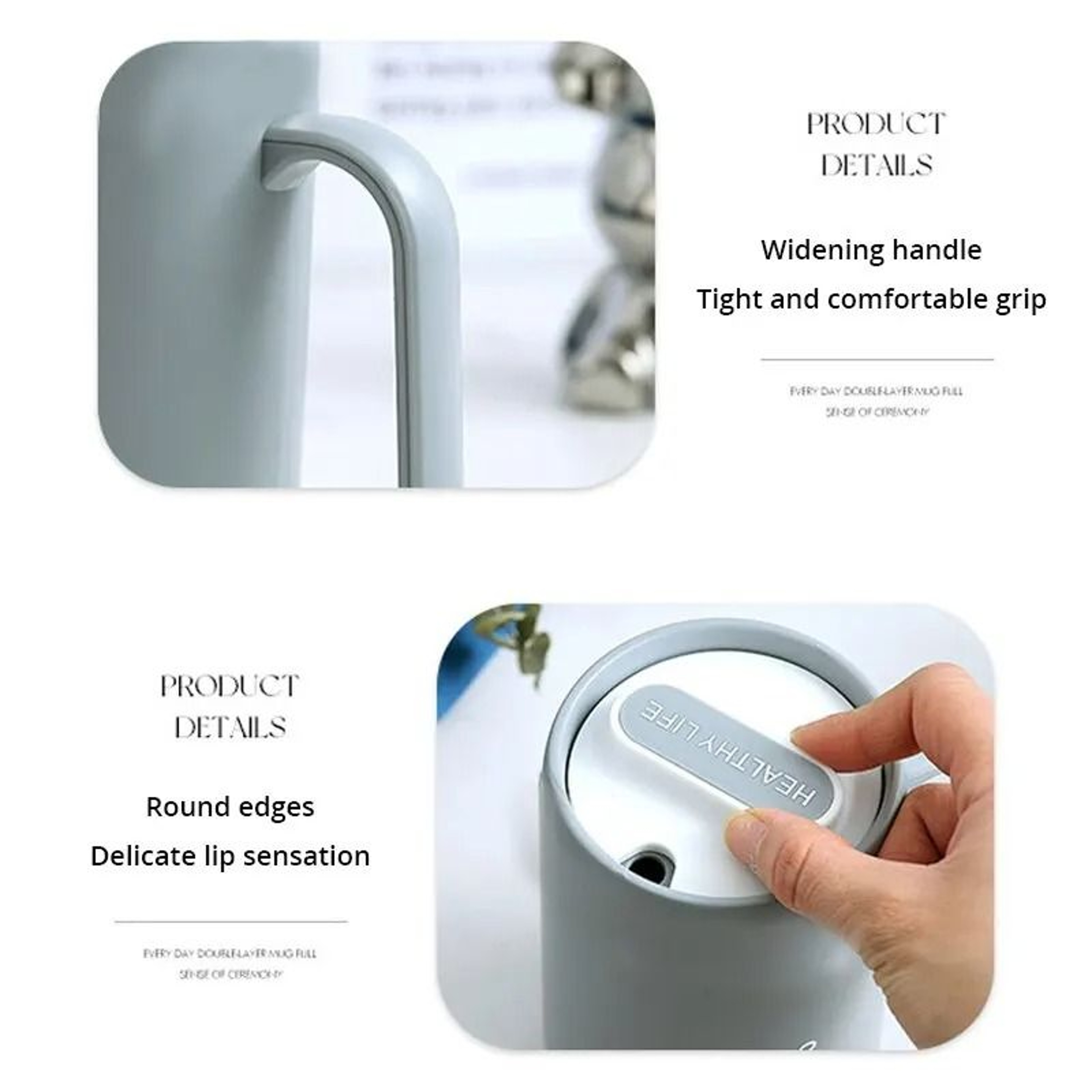500ml Portable Grey Coffee Mug Spill Proof Lid Office Travel Drinking Cup 4