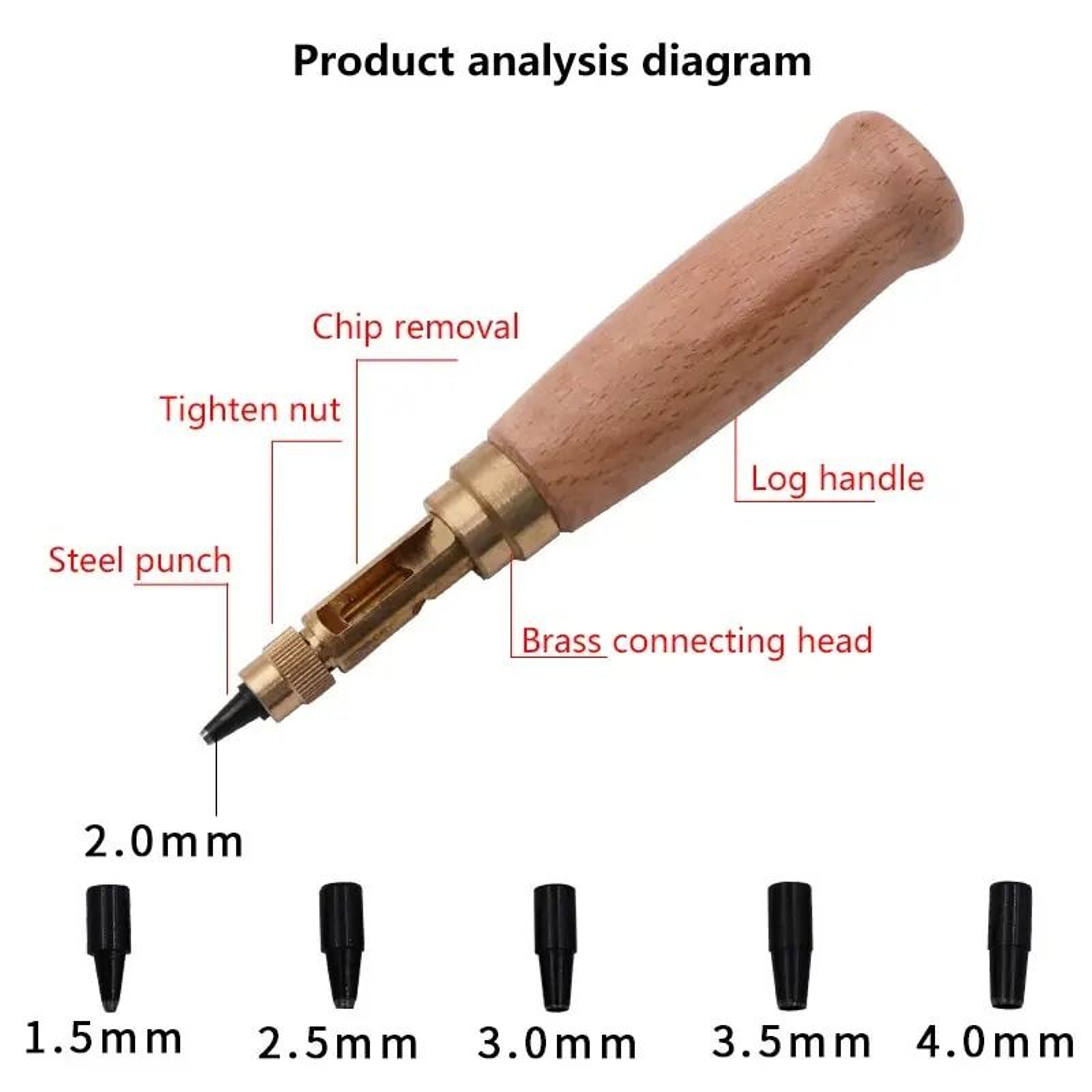 Automatic Rotary Screw Leather Hole Punch Tool Set 6 Tips 15mm To 4mm 4