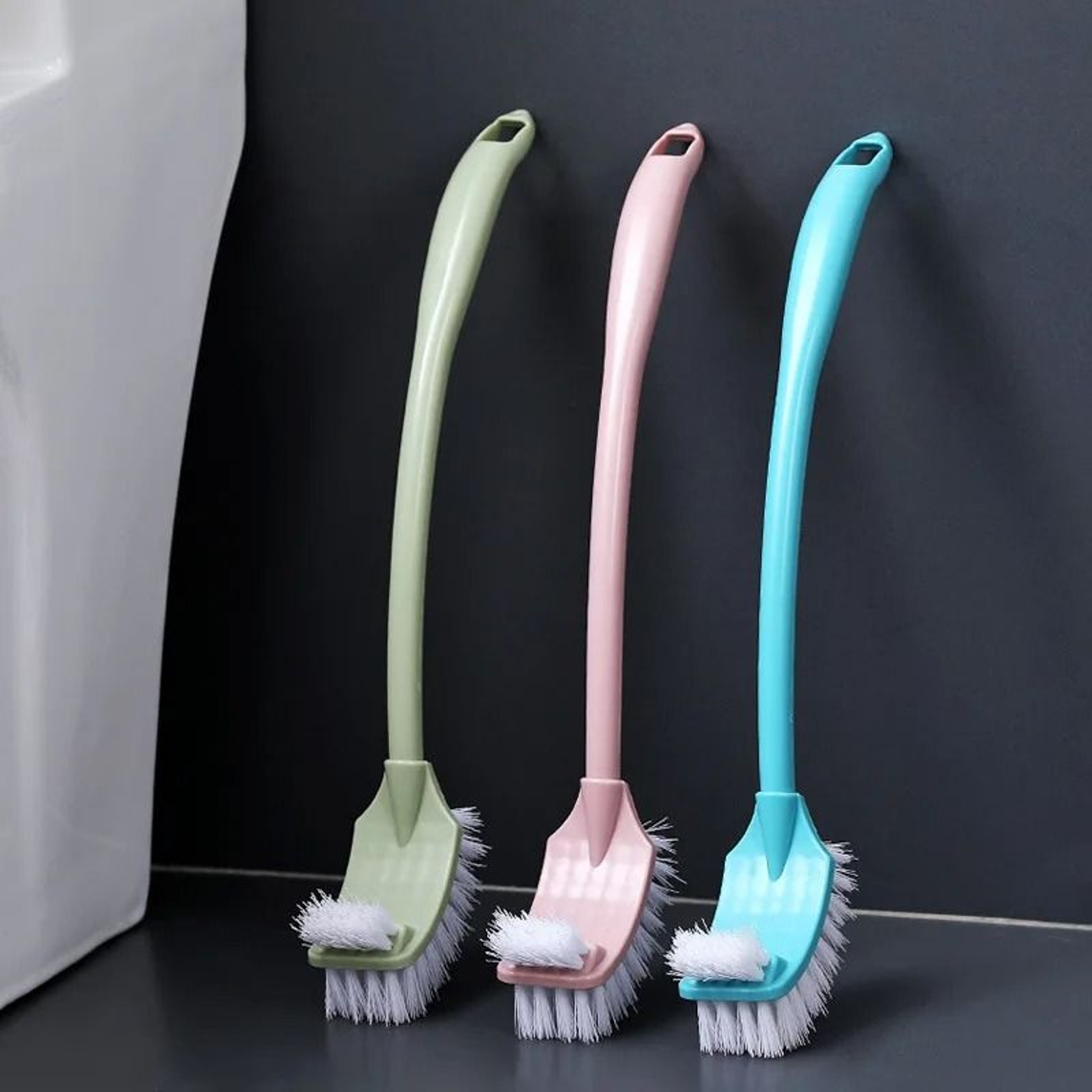 Double Head Curved Toilet Brush Soft Bristle Long Handle Rim Scrub Cleaner 0