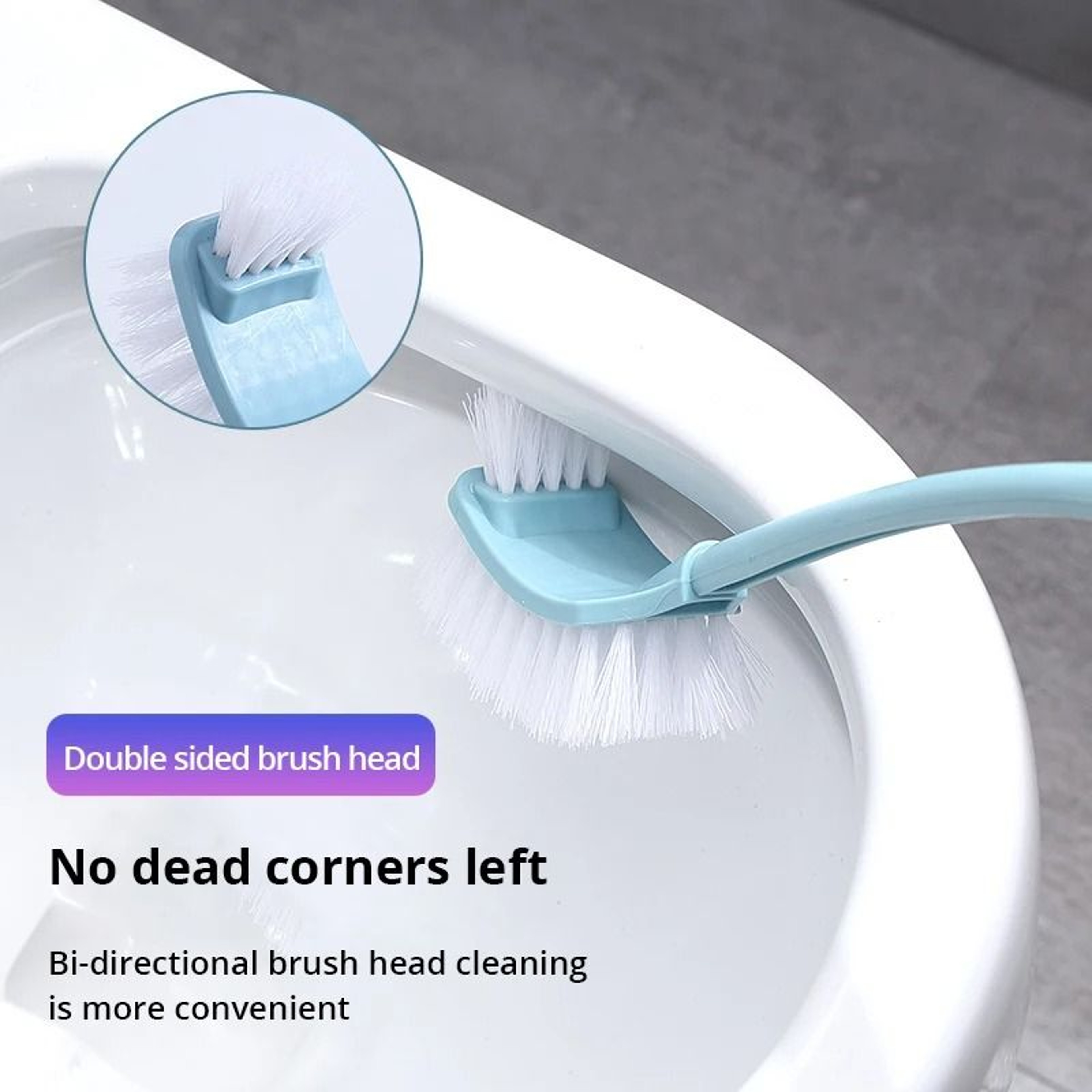Double Head Curved Toilet Brush Soft Bristle Long Handle Rim Scrub Cleaner 2