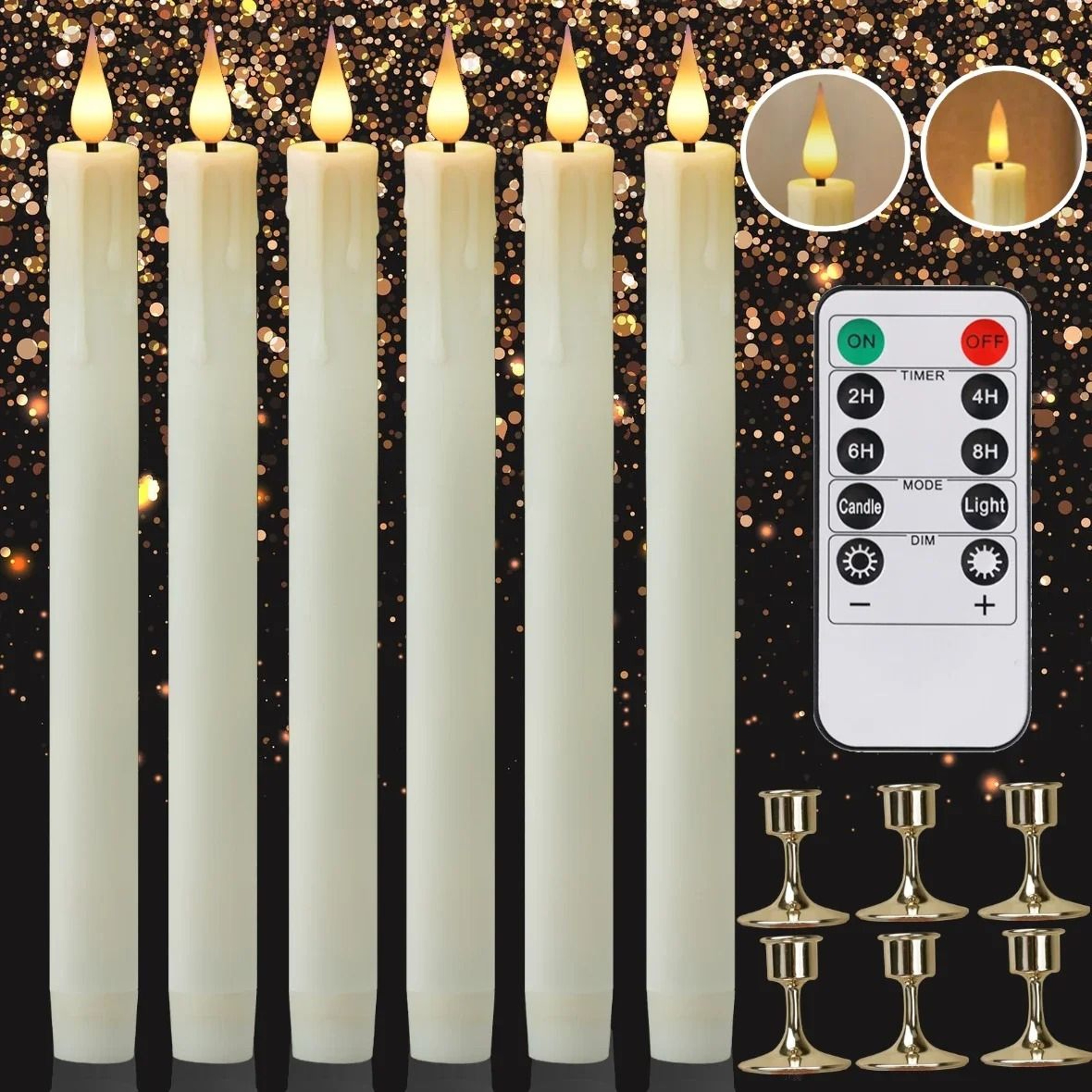 Flameless LED Taper Candles Remote Control Timer Flickering Candlesticks Set 9