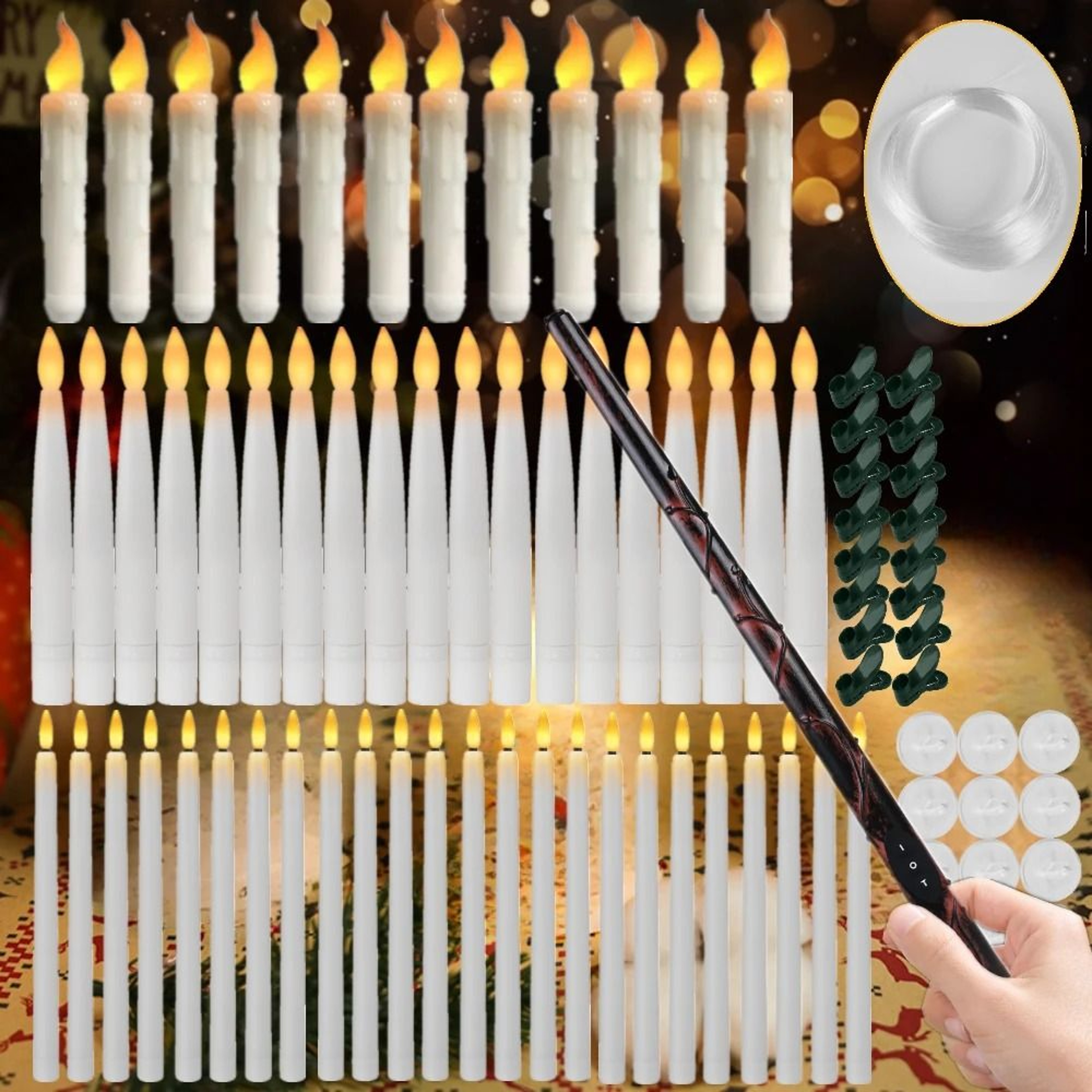 Floating Candles With Magic Wand Remote Control Flickering Warm Light Set 0