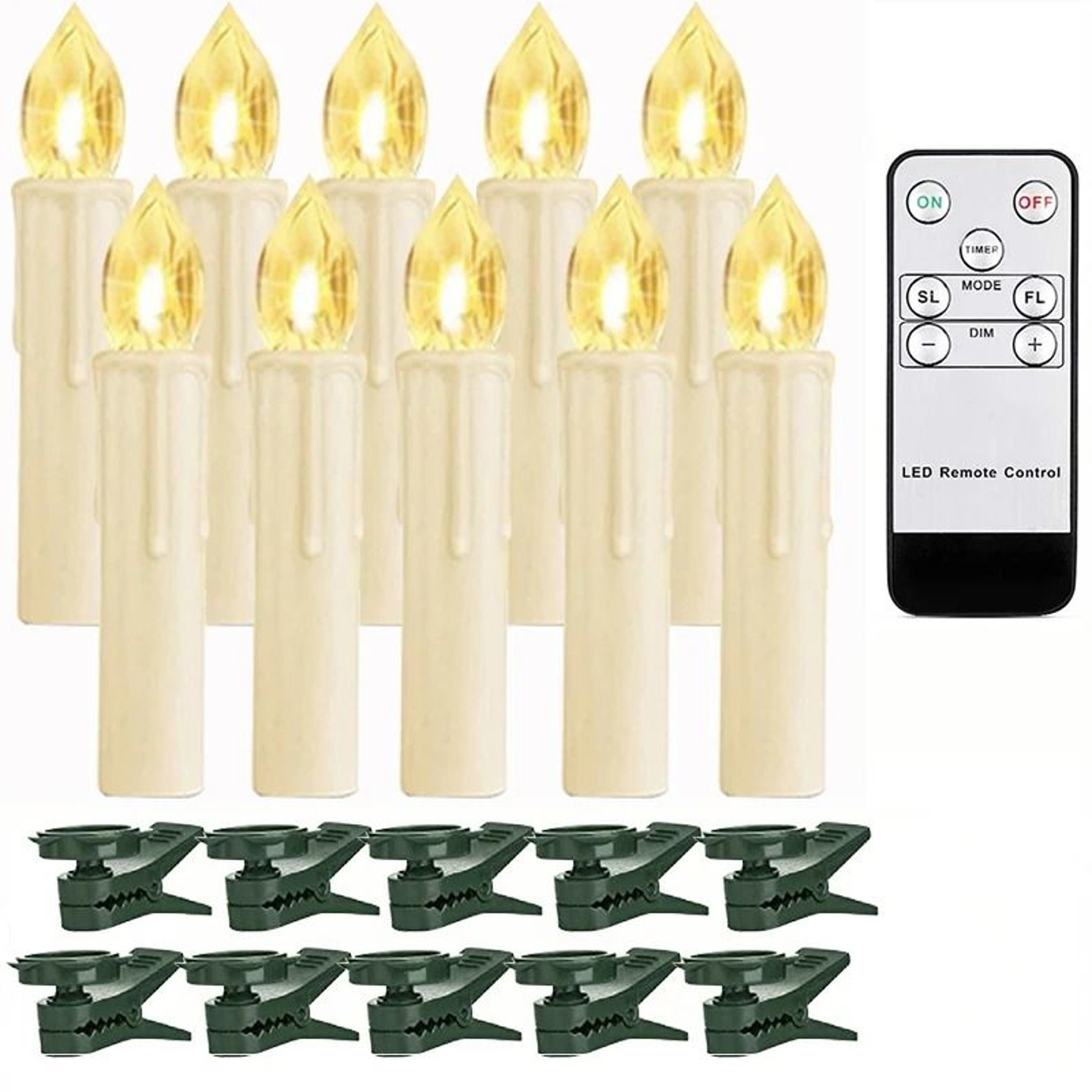 Waterproof Outdoor LED Candle Lights Remote Timer Flickering Clip Lamps Set 10