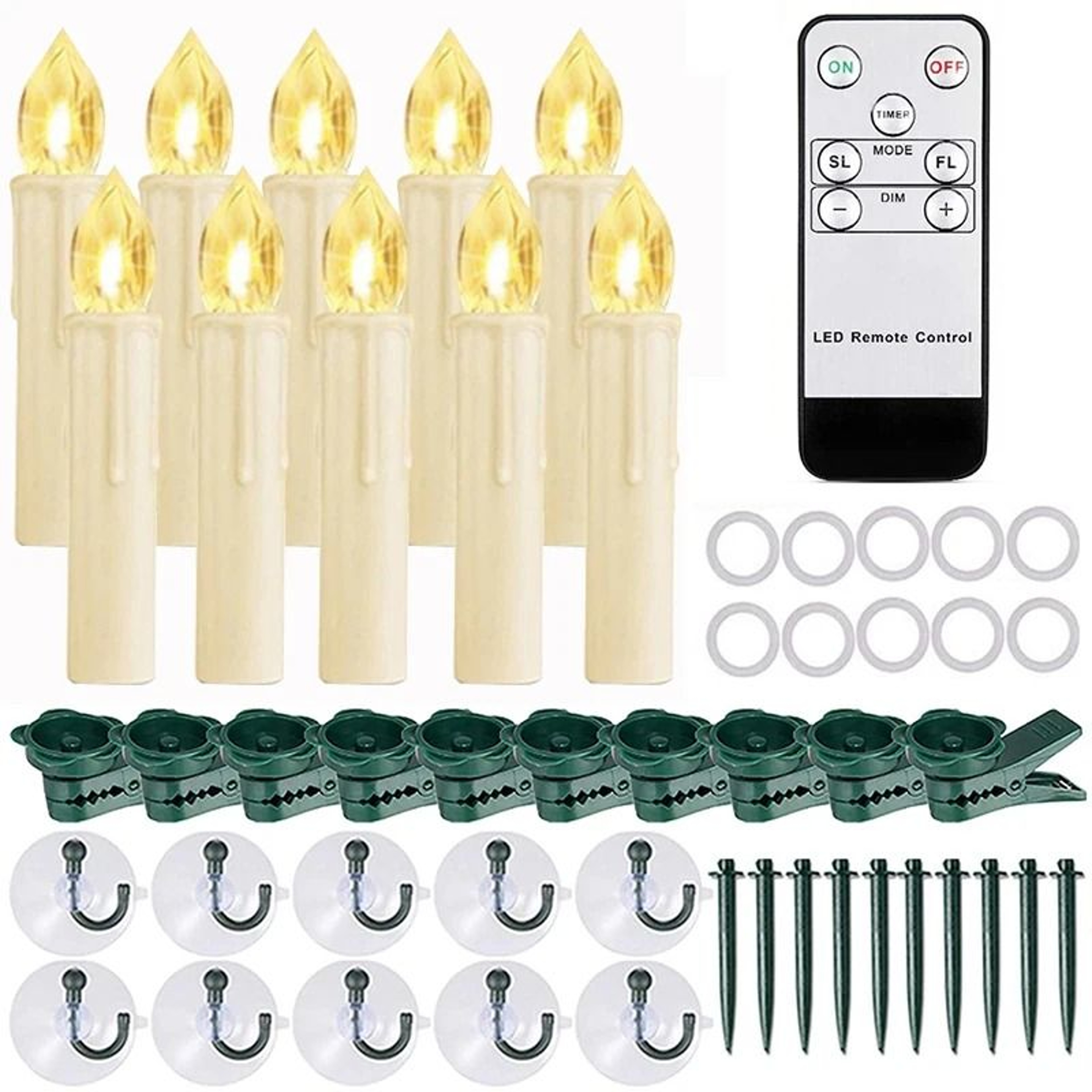 Waterproof Outdoor LED Candle Lights Remote Timer Flickering Clip Lamps Set 13