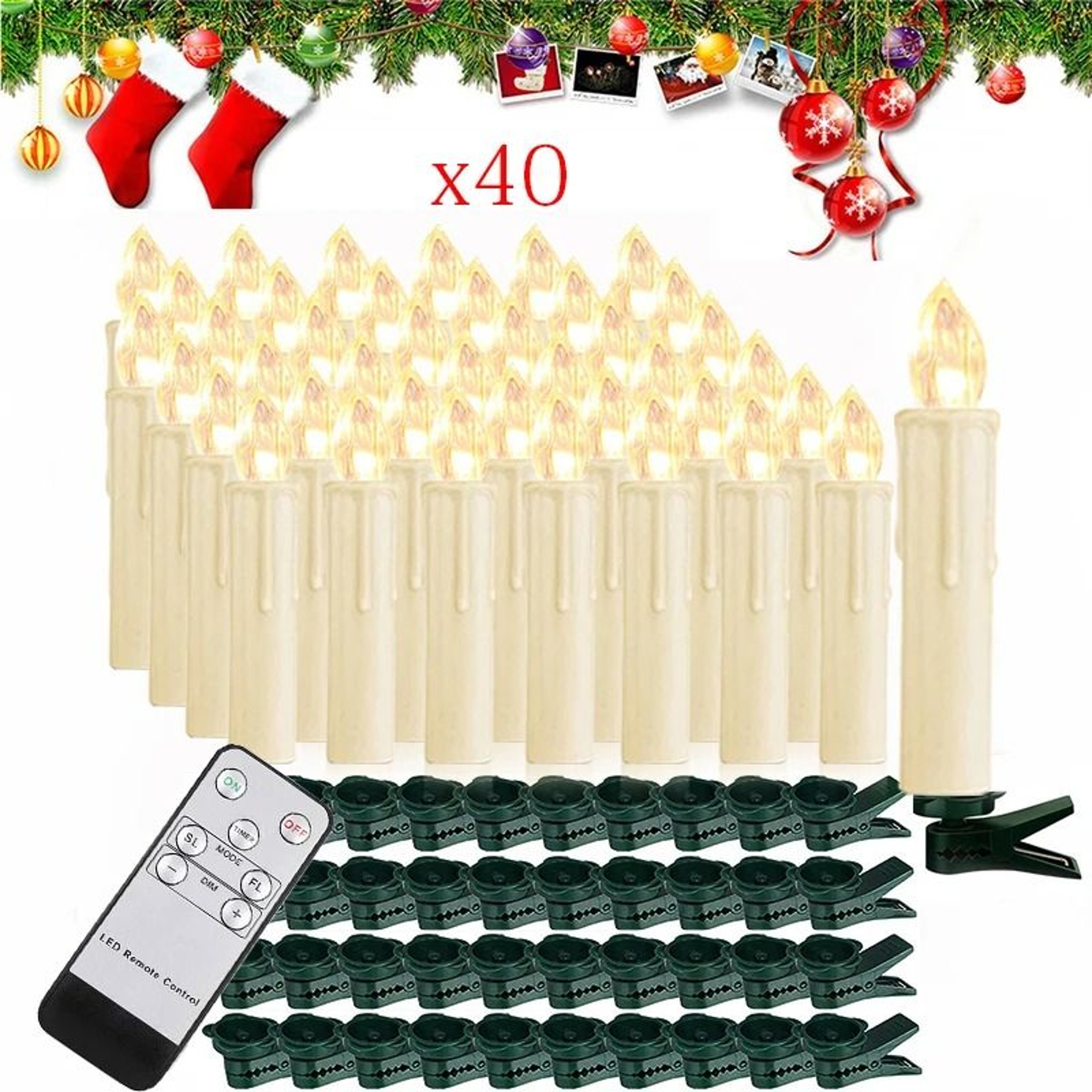 Waterproof Outdoor LED Candle Lights Remote Timer Flickering Clip Lamps Set 14