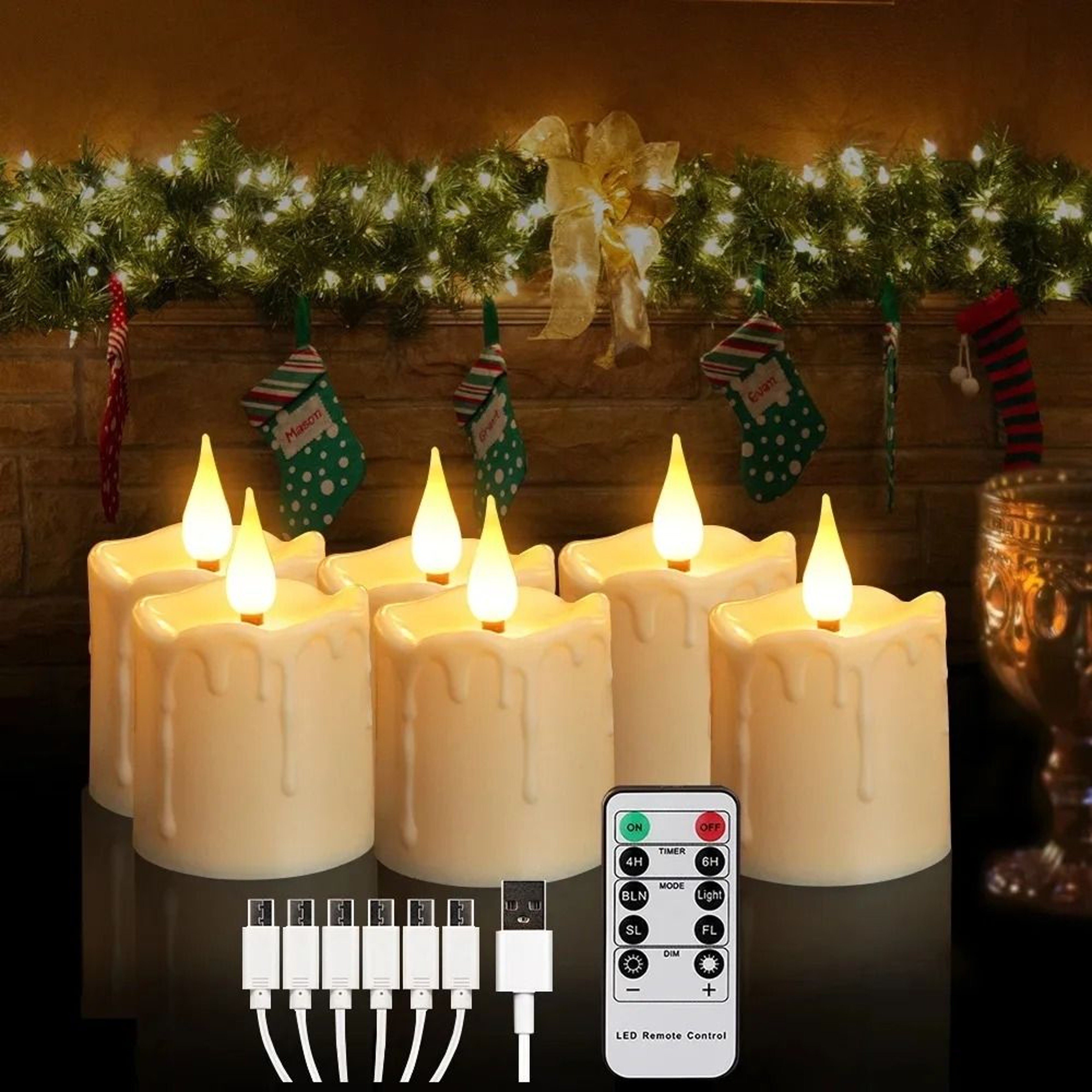 Rechargeable LED Candles Waterproof Flameless Tea Lights Remote Control Timer Set 6