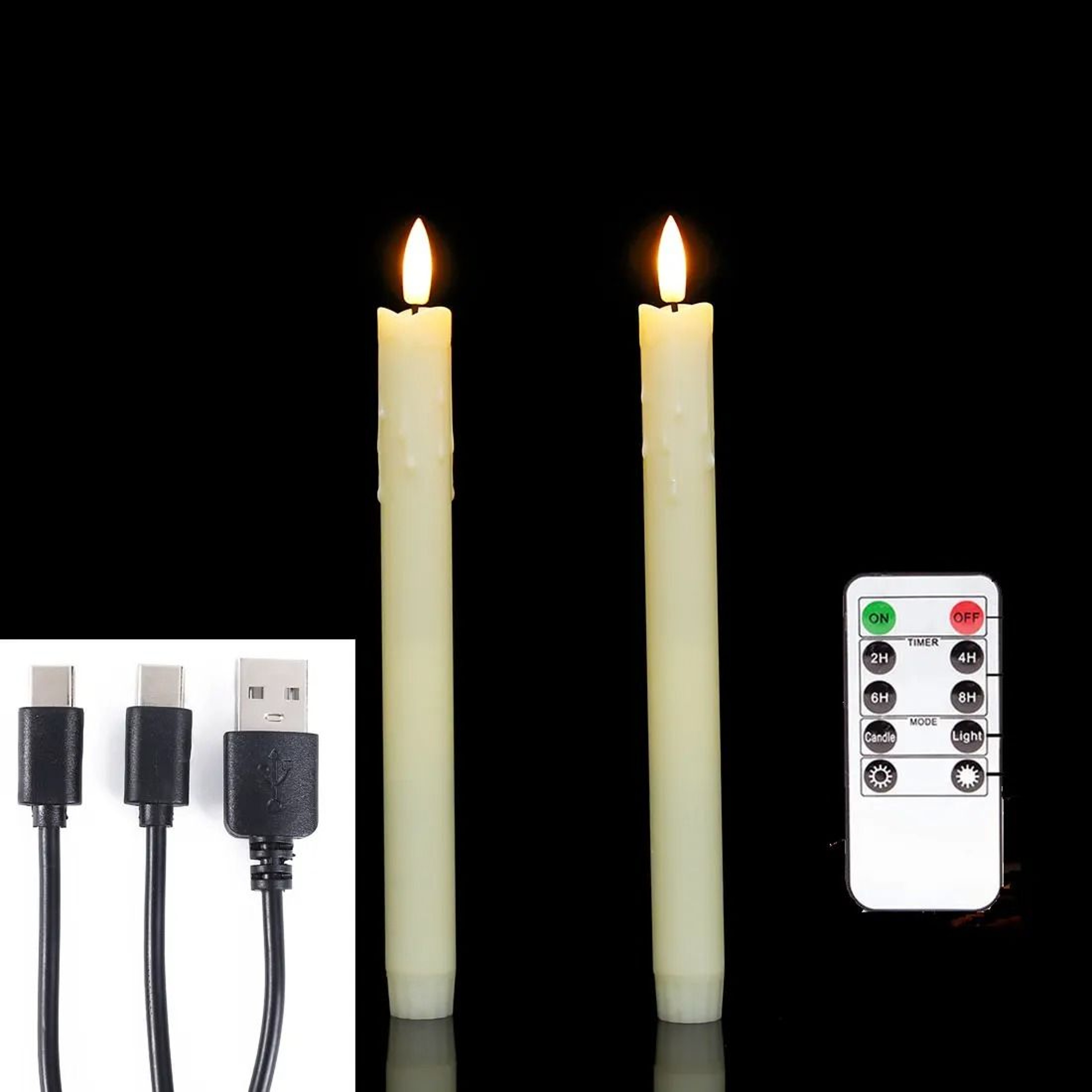10 Inch USB Rechargeable LED Taper Candles Remote Control Flameless Set 0