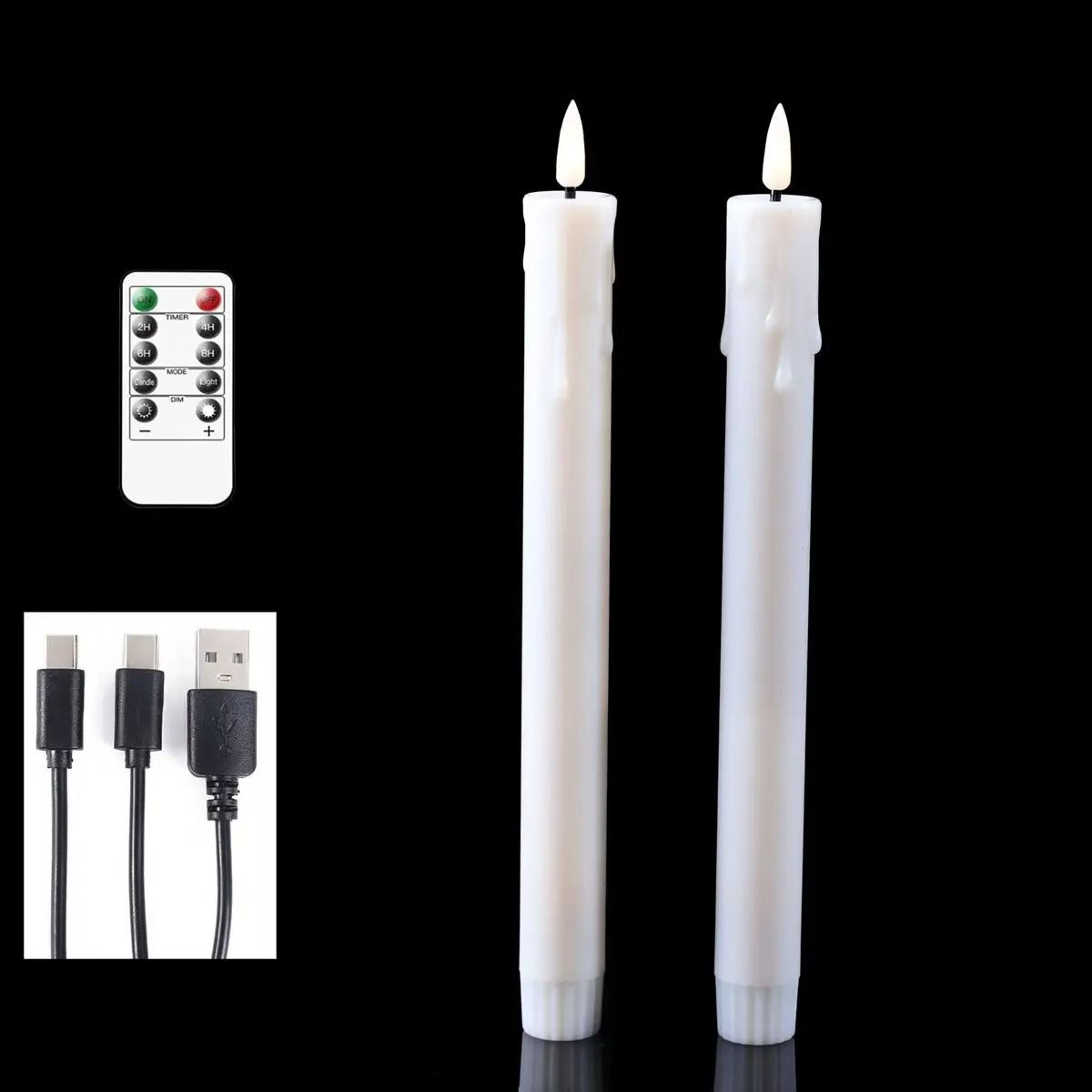 10 Inch USB Rechargeable LED Taper Candles Remote Control Flameless Set 3