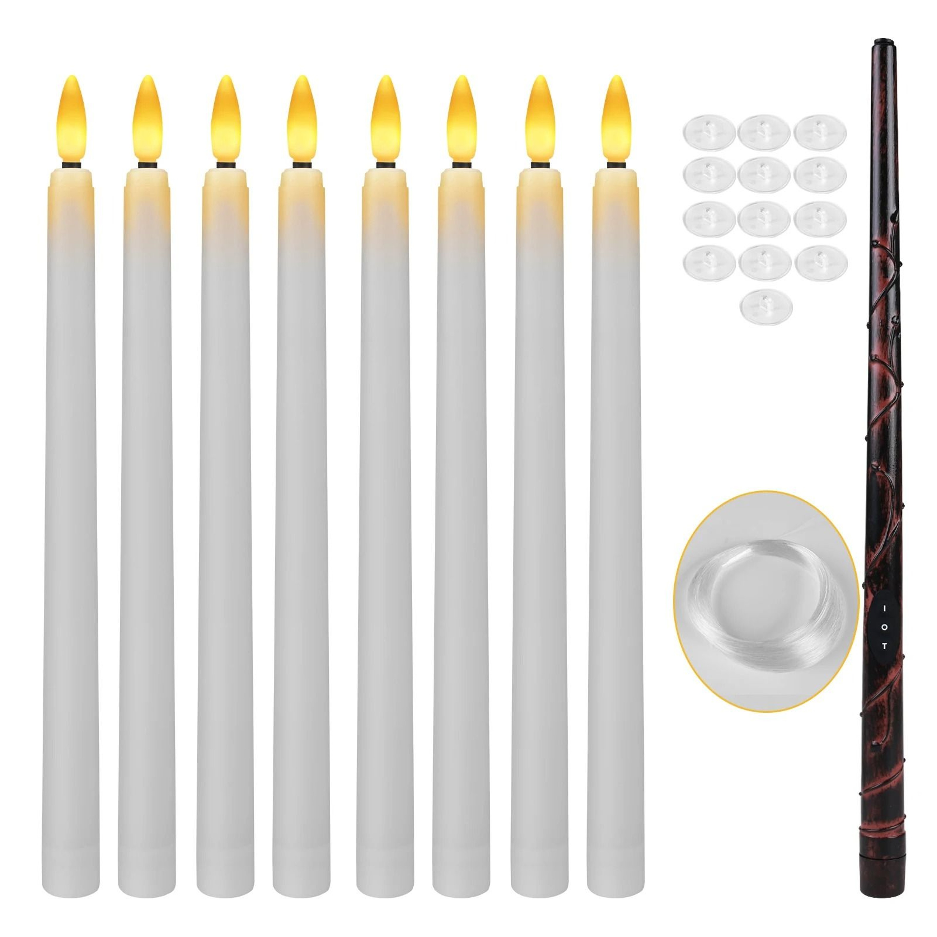 Floating Candles Magic Wand Remote Flickering Warm Light Flameless Taper Set 7