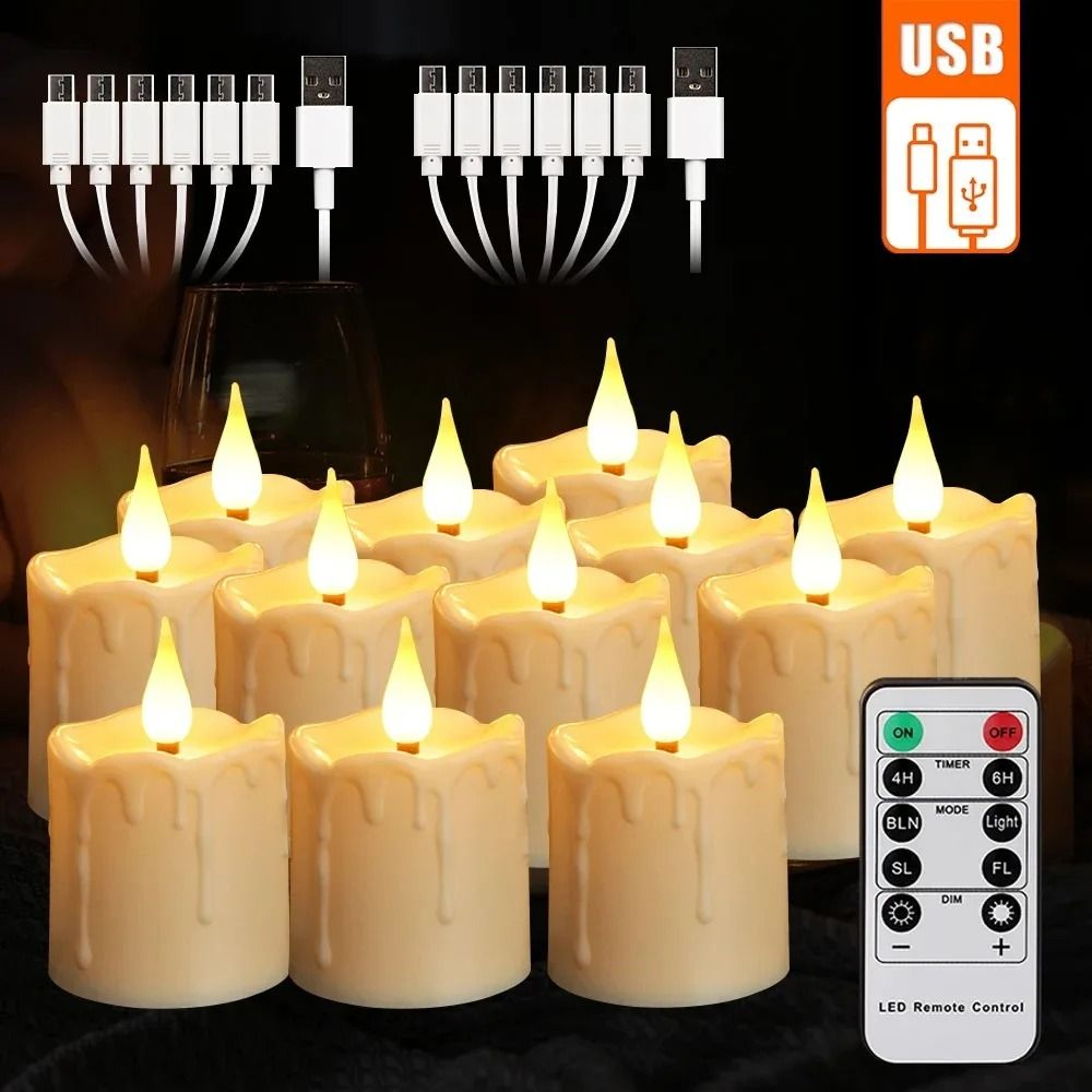 Rechargeable Waterproof LED Candles Remote Timer Flameless Tea Lights 7