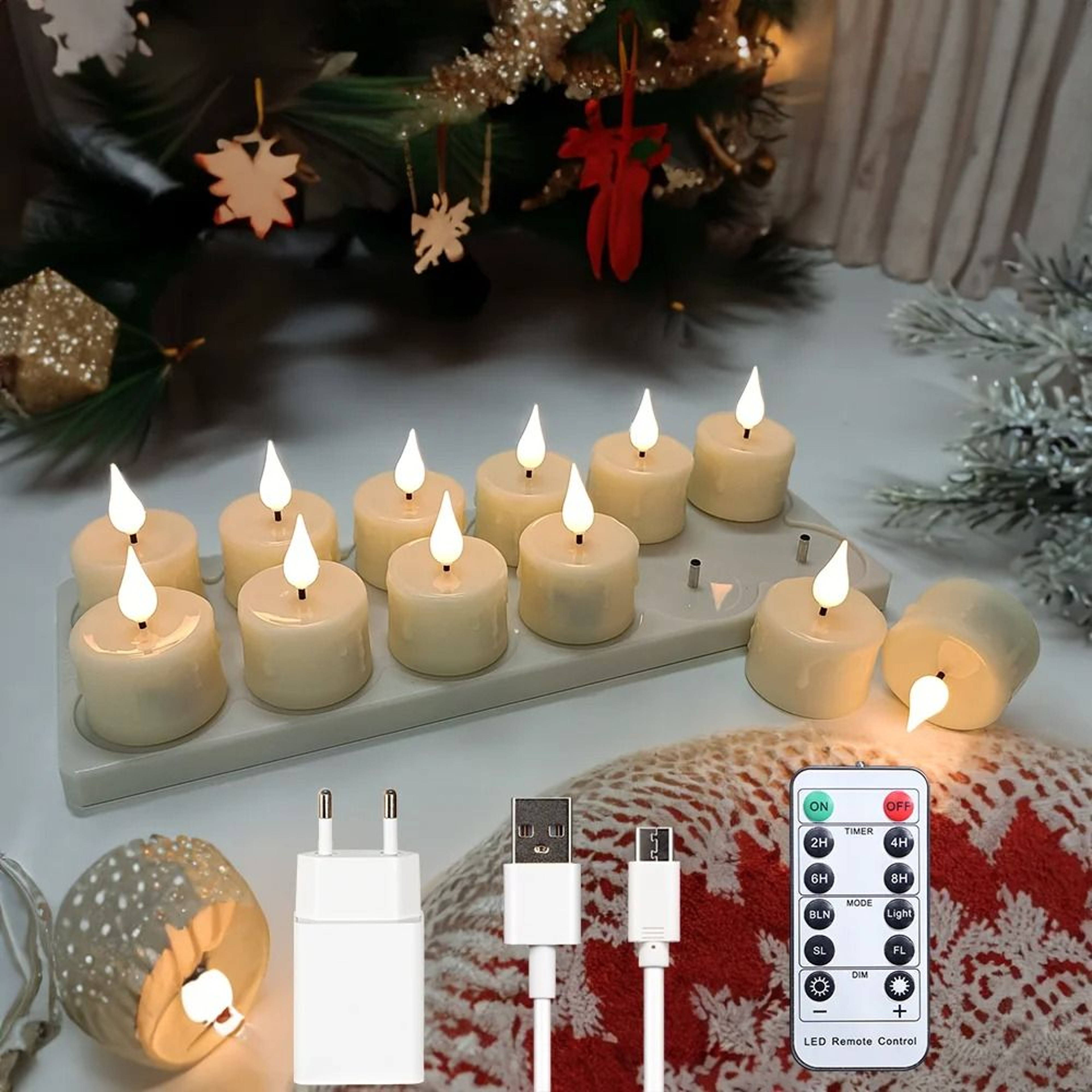 FPOO Rechargeable Flameless LED Tea Light Candles Remote Timer Lamp Set 9