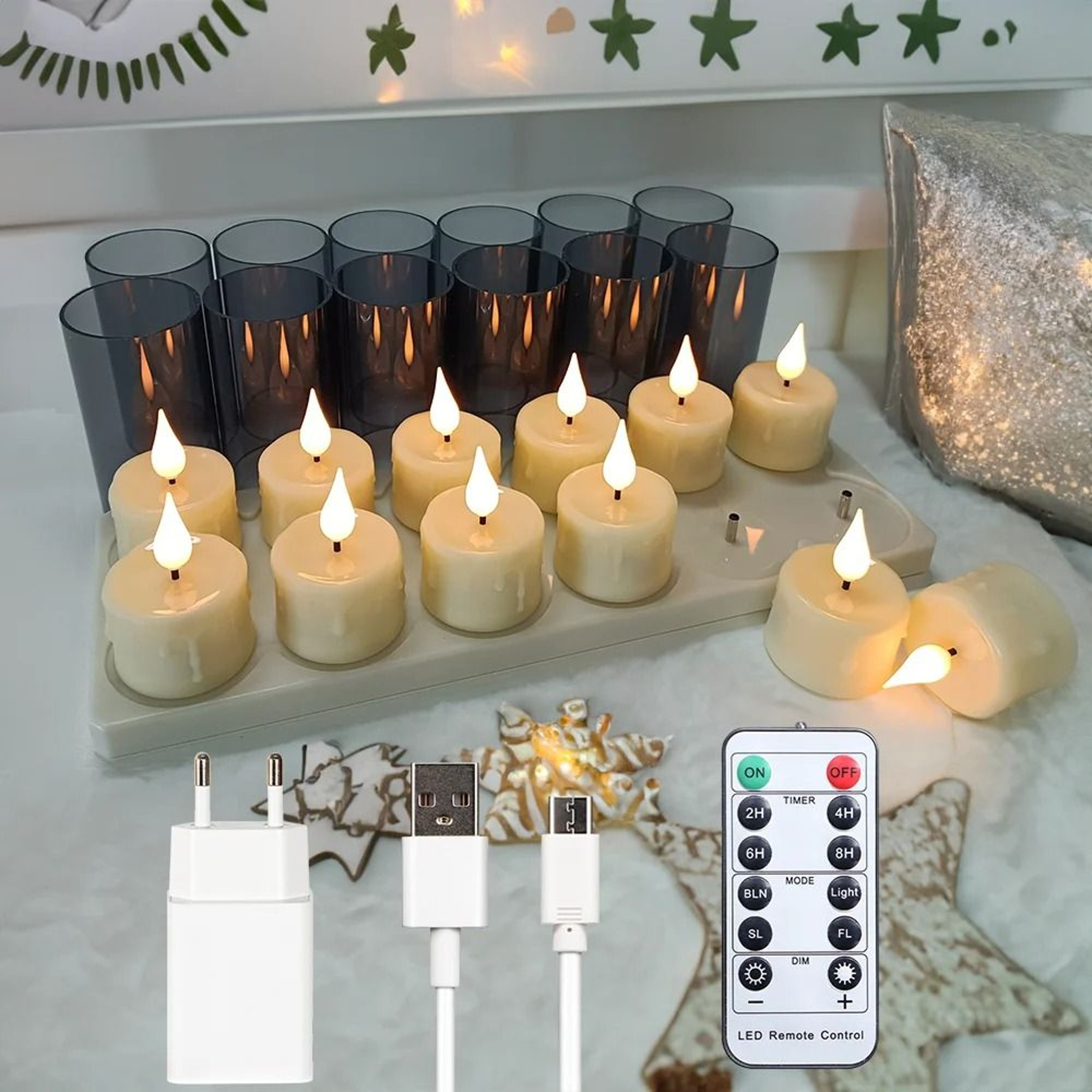 FPOO Rechargeable Flameless LED Tea Light Candles Remote Timer Lamp Set 7