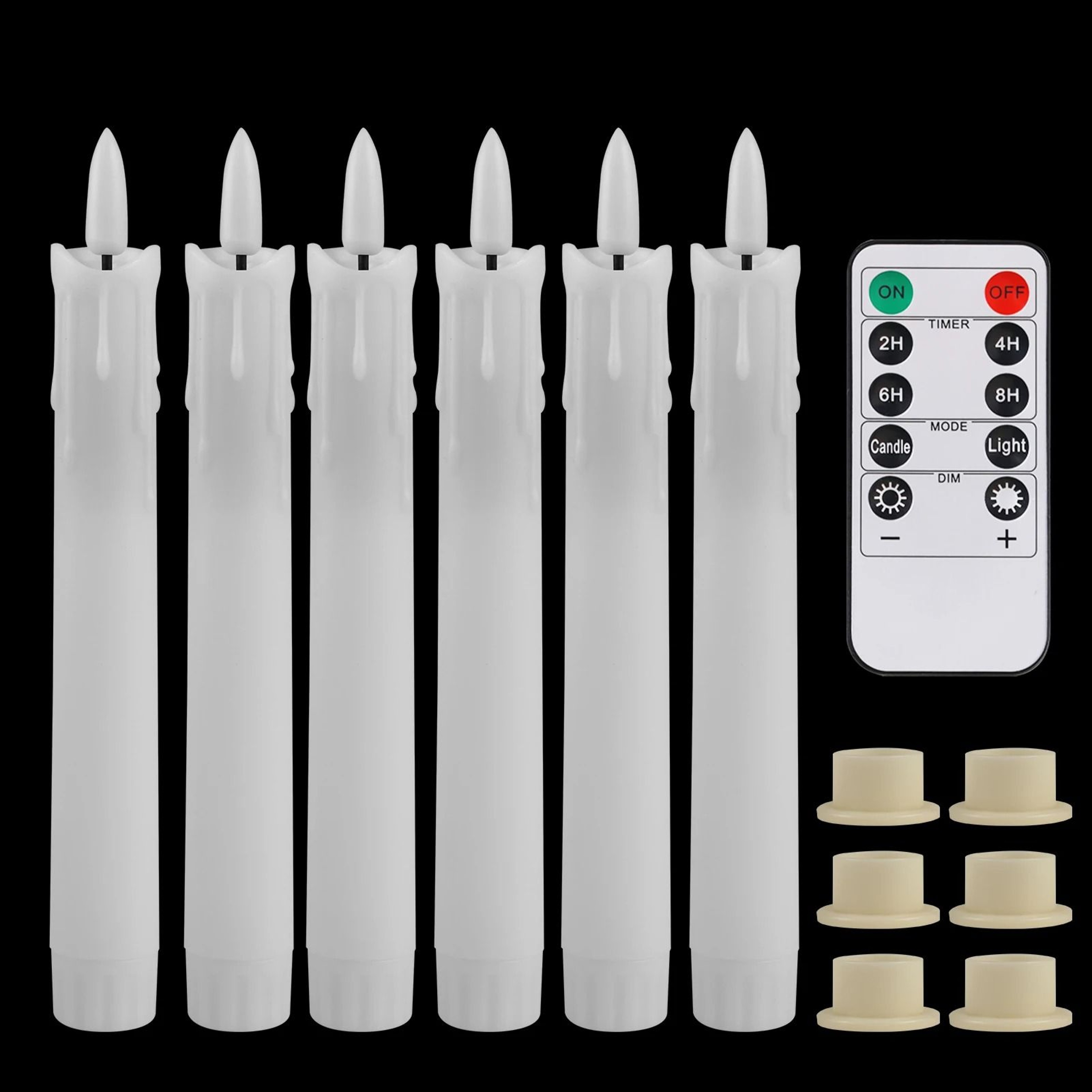 LED Flameless Flickering Taper Candles Remote Ivory Candlesticks Set 6