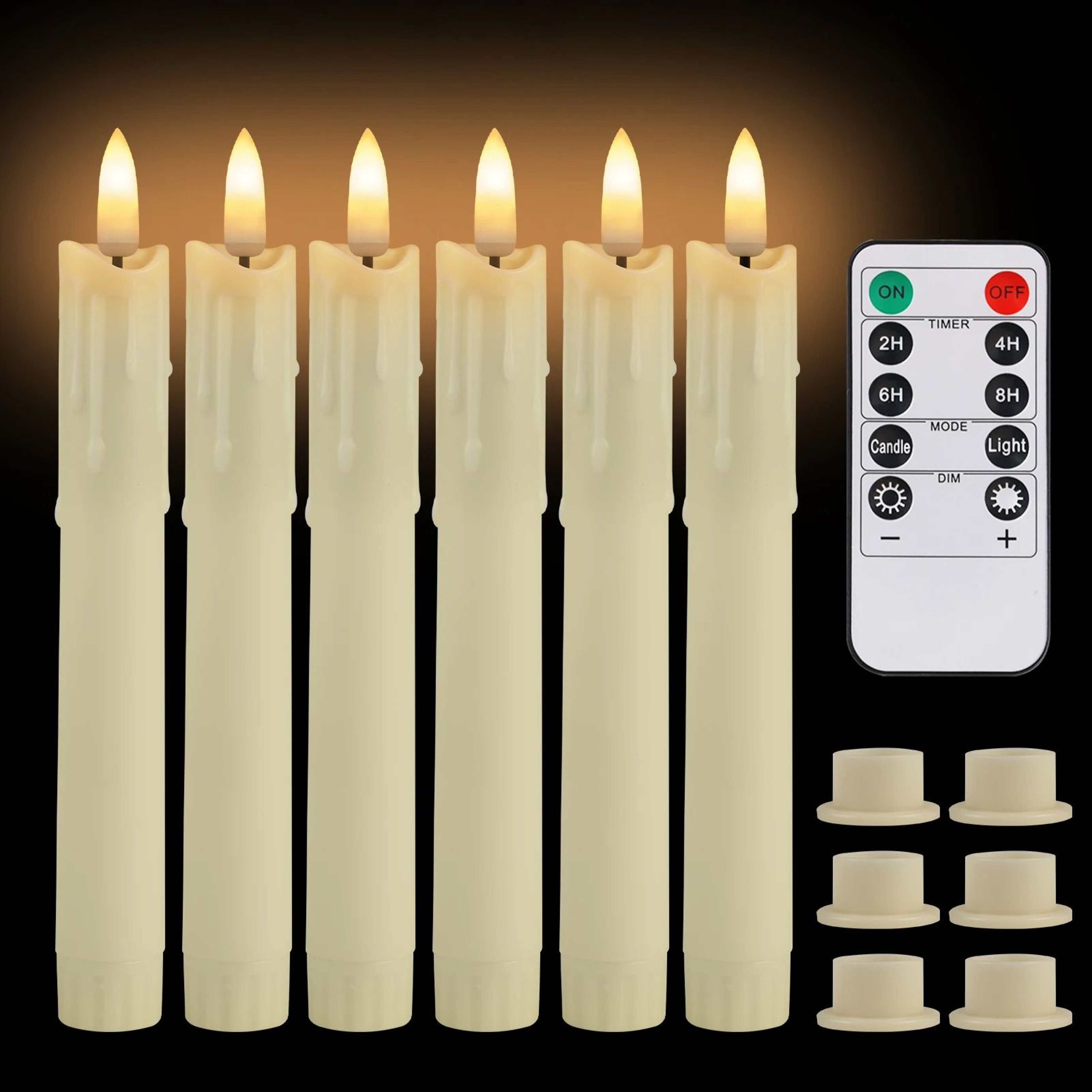 LED Flameless Flickering Taper Candles Remote Ivory Candlesticks Set 0
