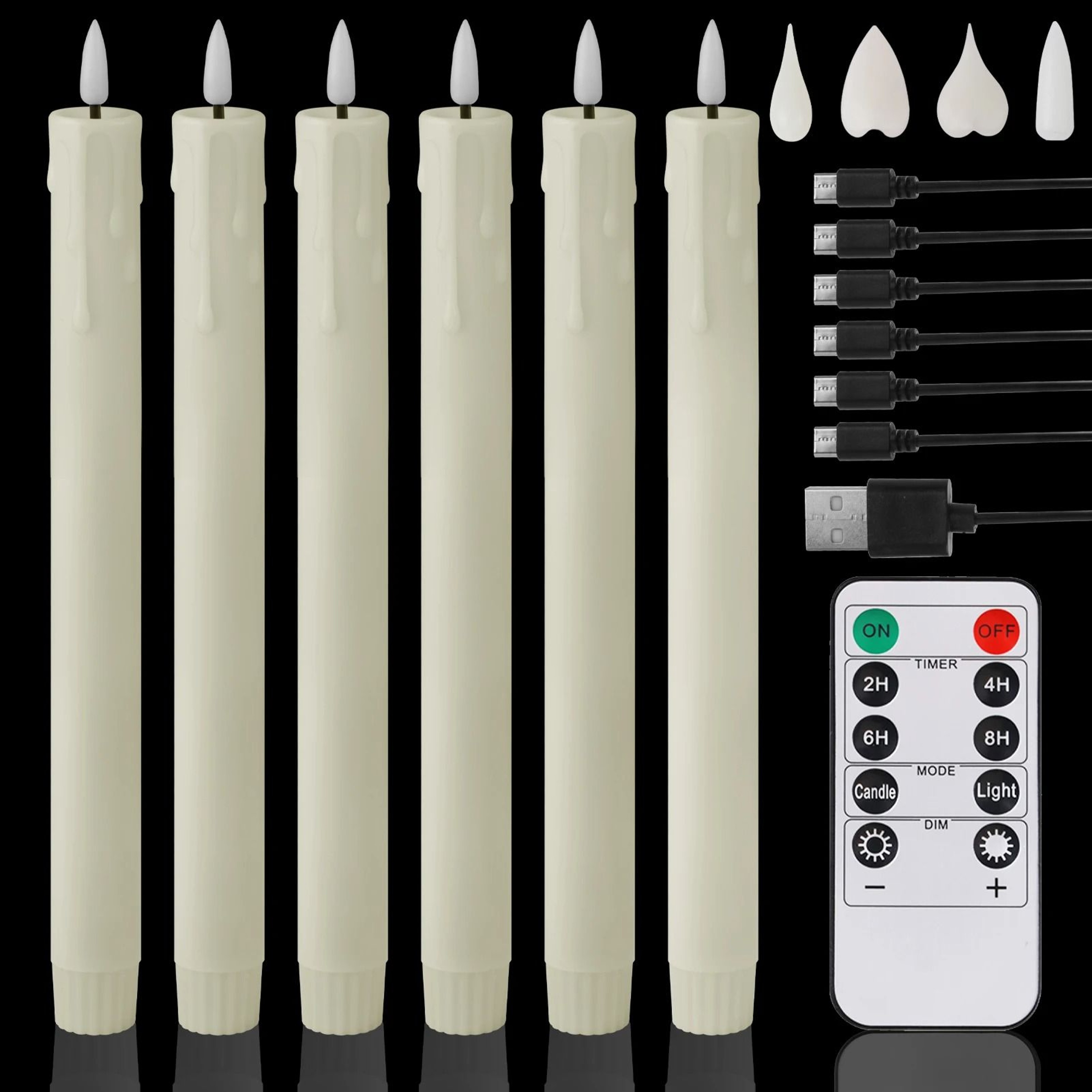 LED Flameless Flickering Taper Candles Remote Ivory Candlesticks Set 13
