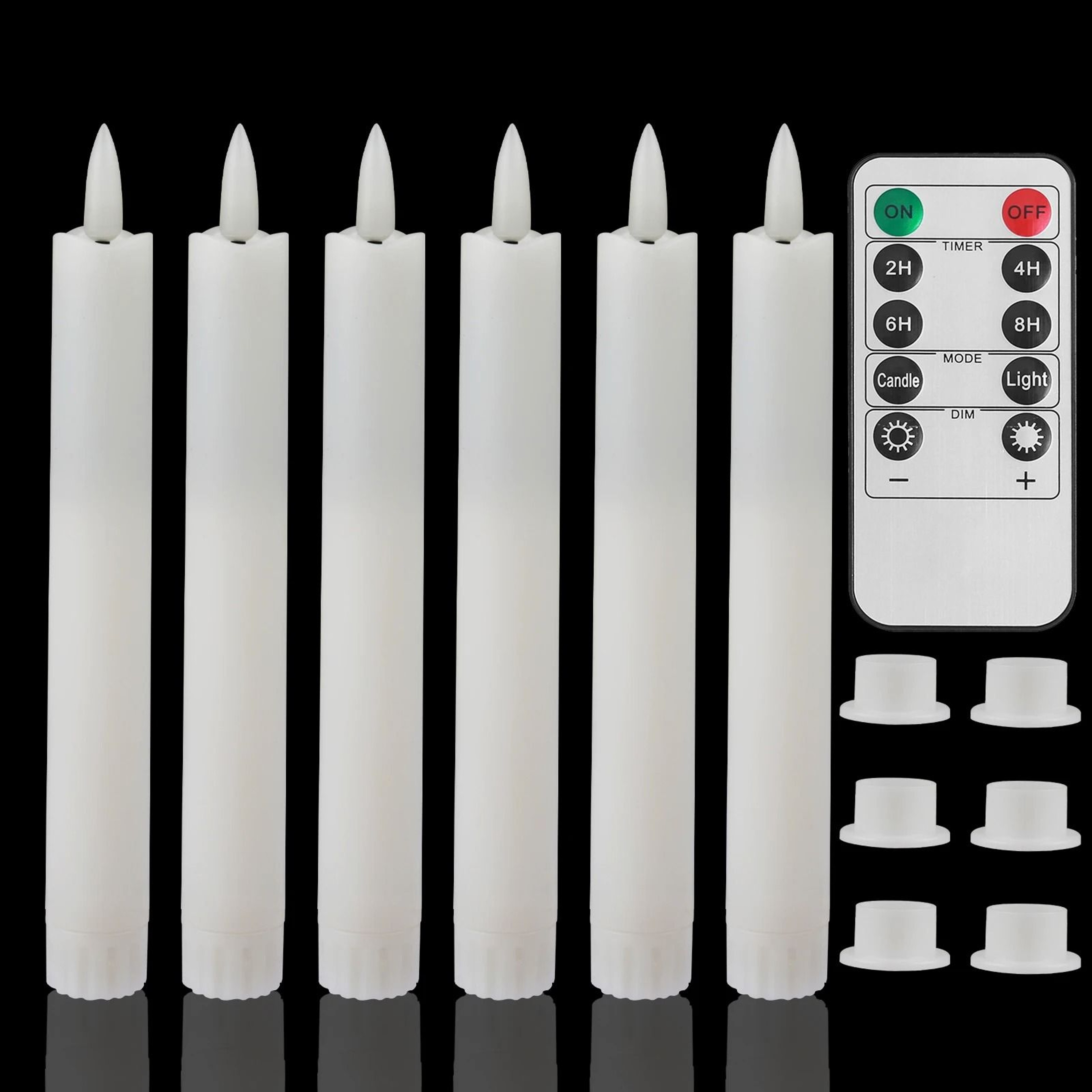 LED Flameless Flickering Taper Candles Remote Ivory Candlesticks Set 18