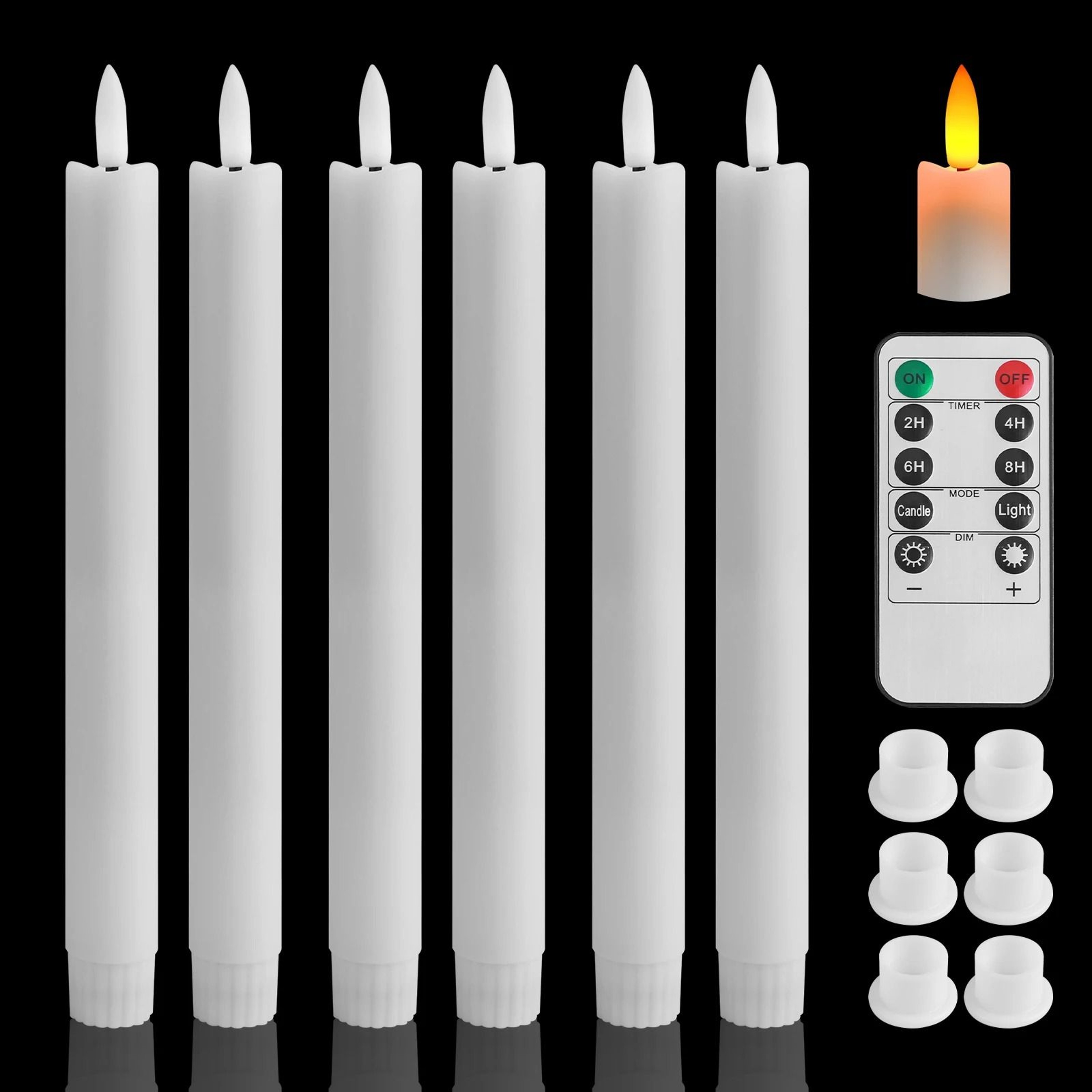 LED Flameless Flickering Taper Candles Remote Ivory Candlesticks Set 8