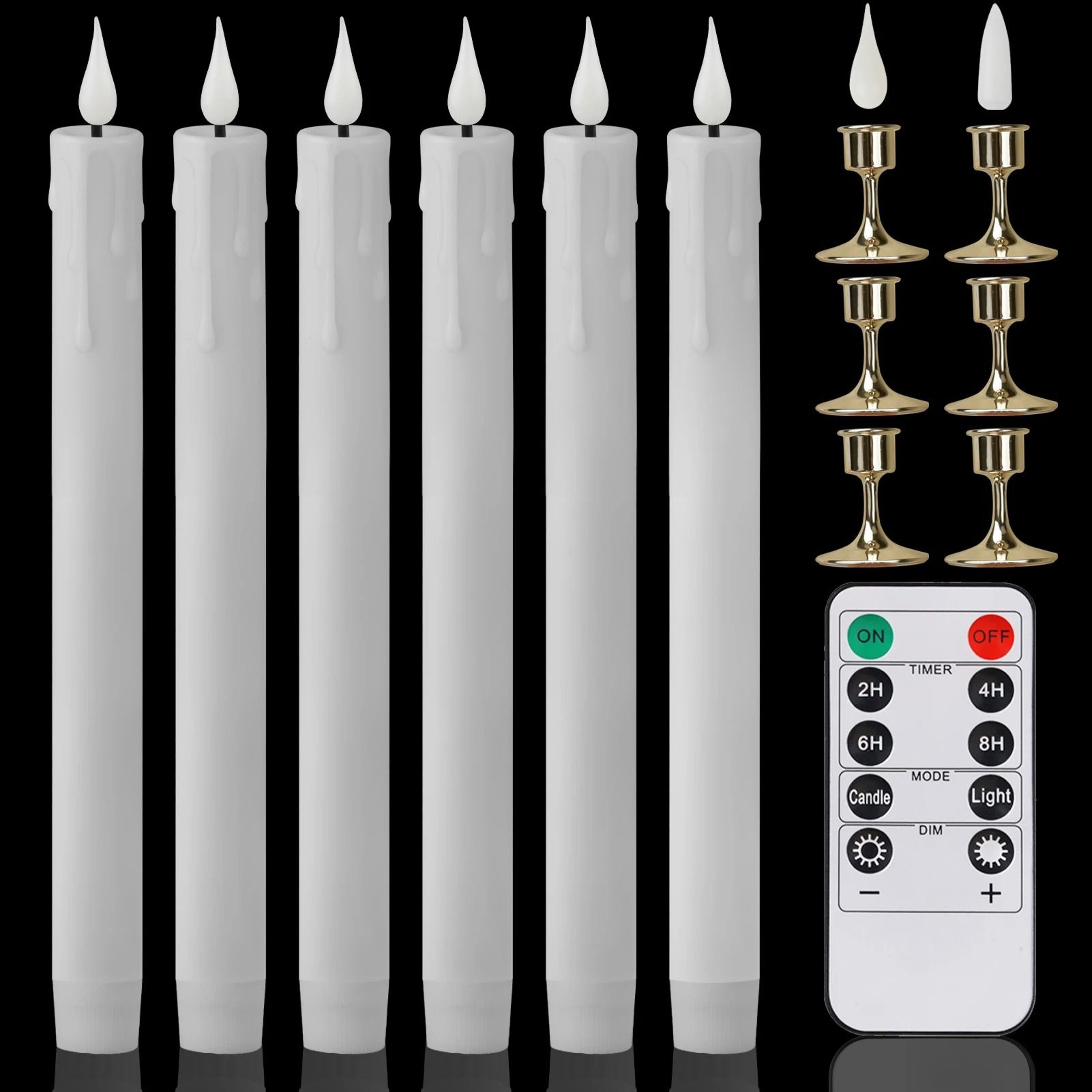 LED Flameless Flickering Taper Candles Remote Ivory Candlesticks Set 14