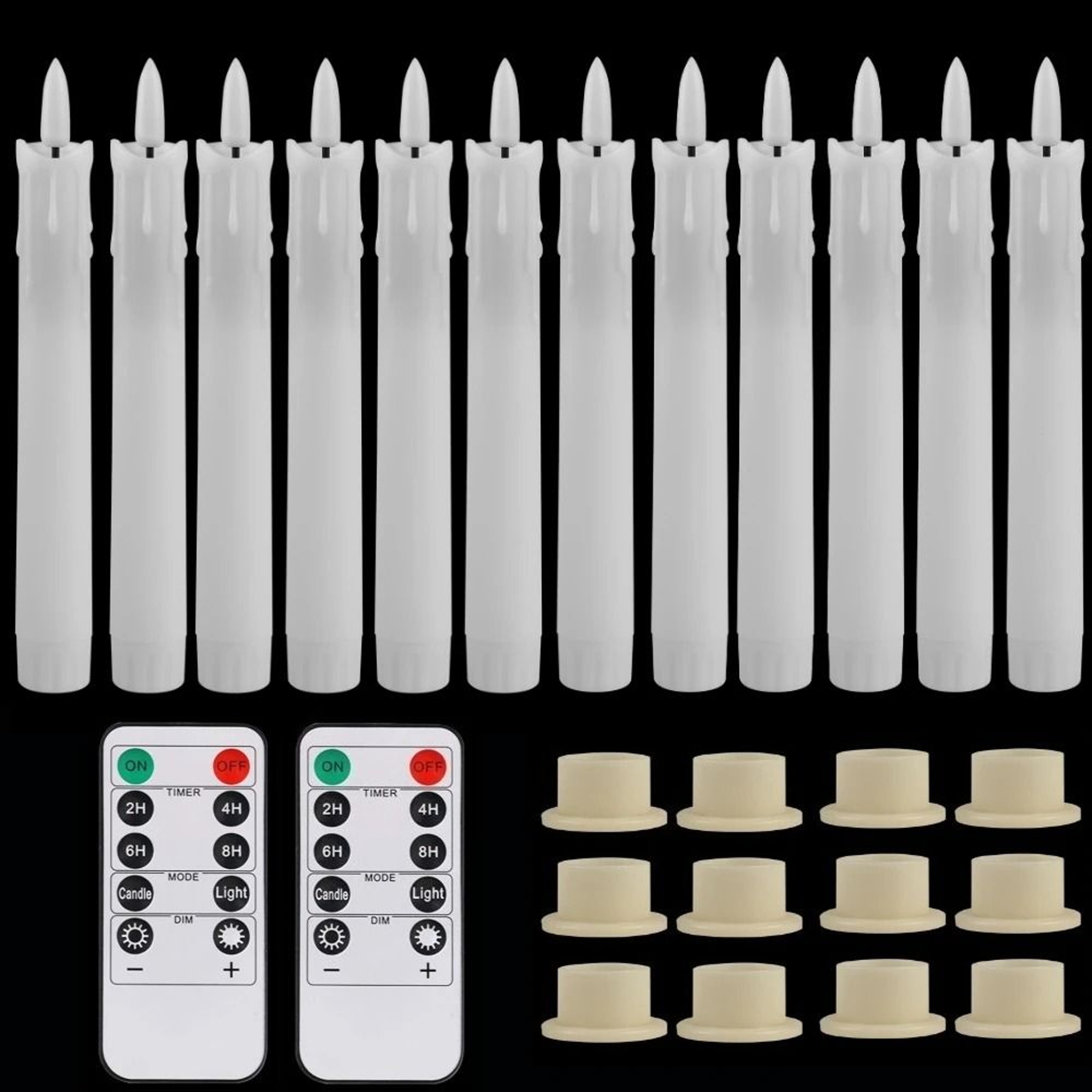 LED Flameless Flickering Taper Candles Remote Ivory Candlesticks Set 12
