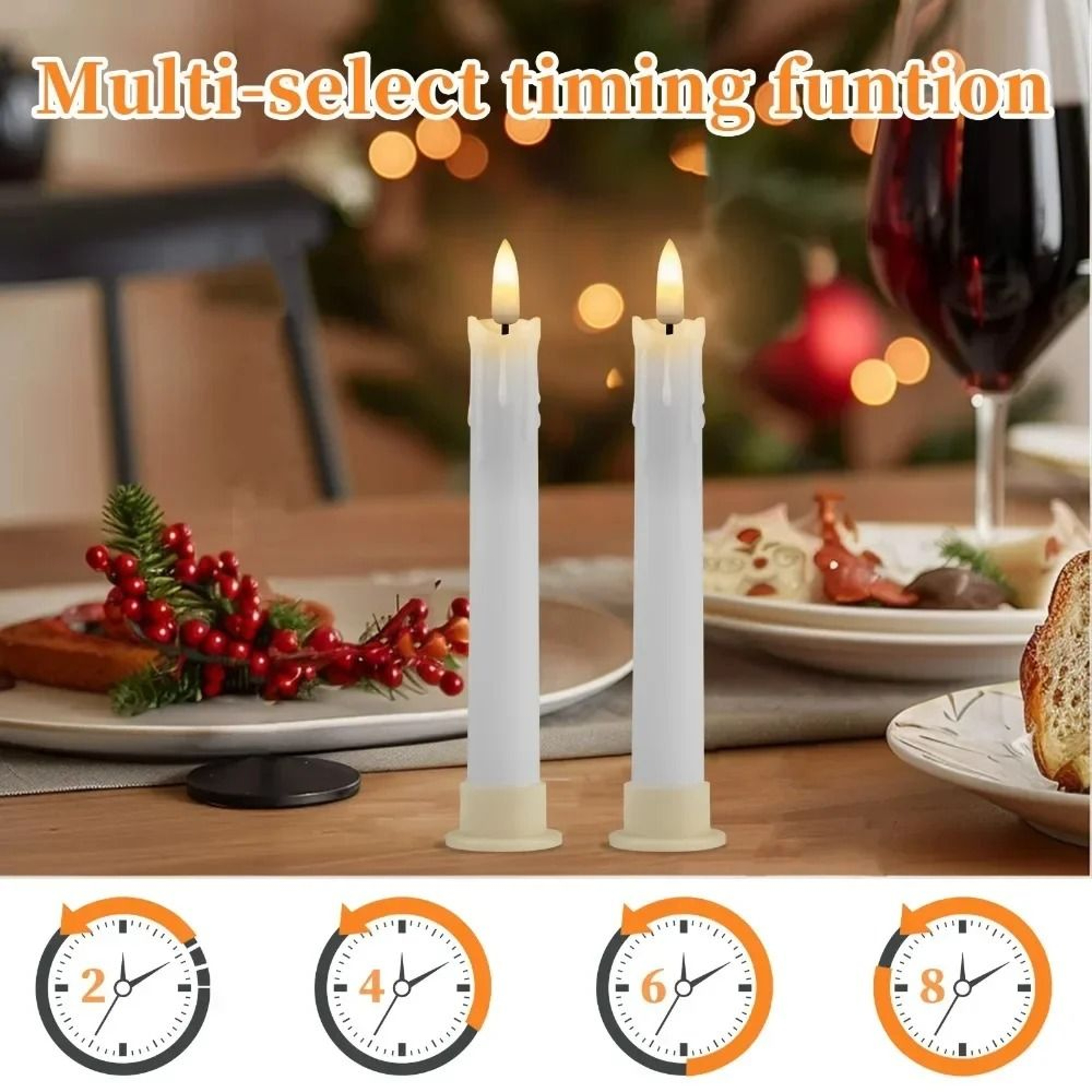 66Inch LED Flameless Taper Candles Remote Flickering Window Candlesticks Set 2