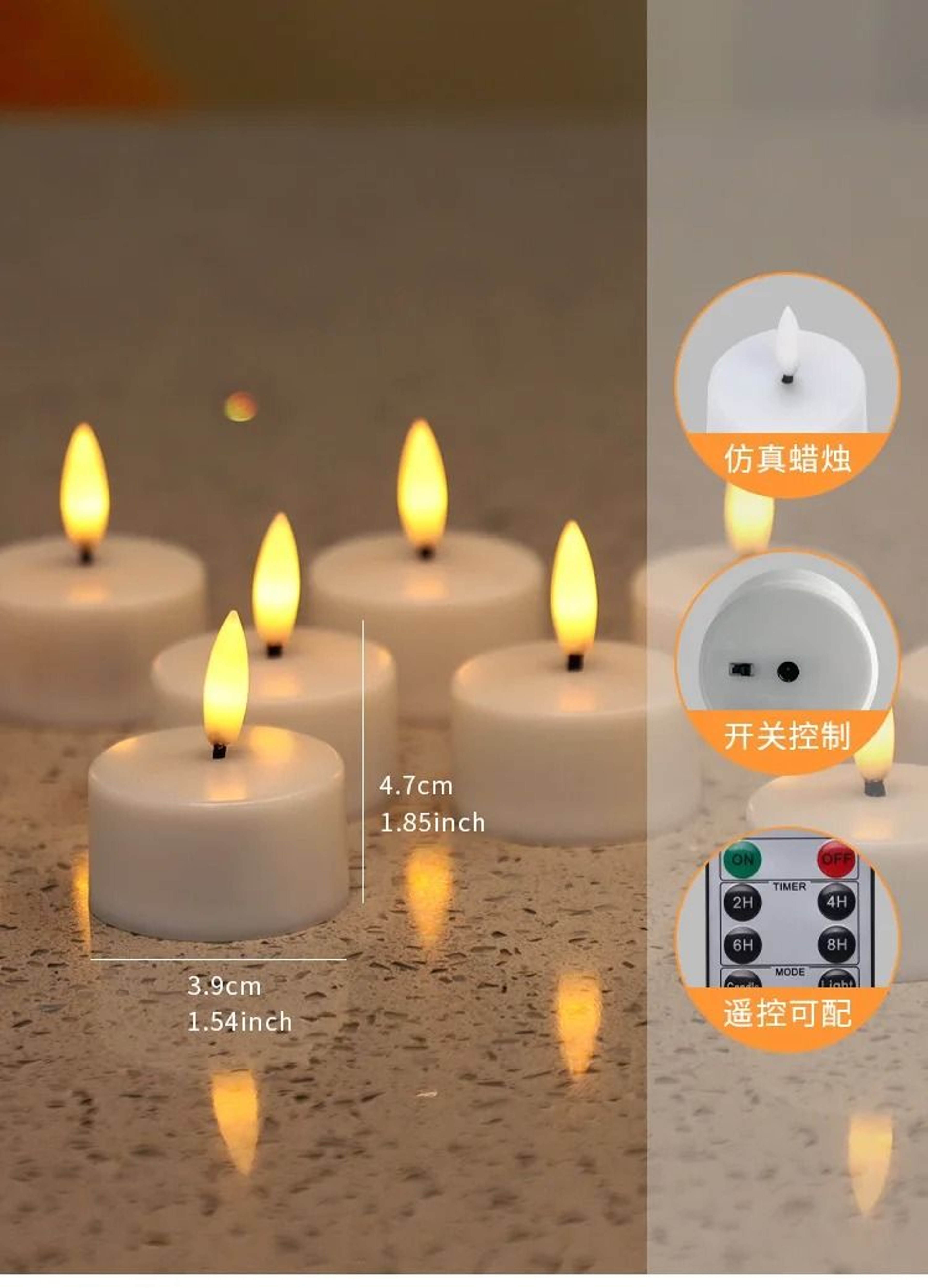 12 Pack Rechargeable LED Tea Lights Remote Black Wick Flame Effect Candles 5