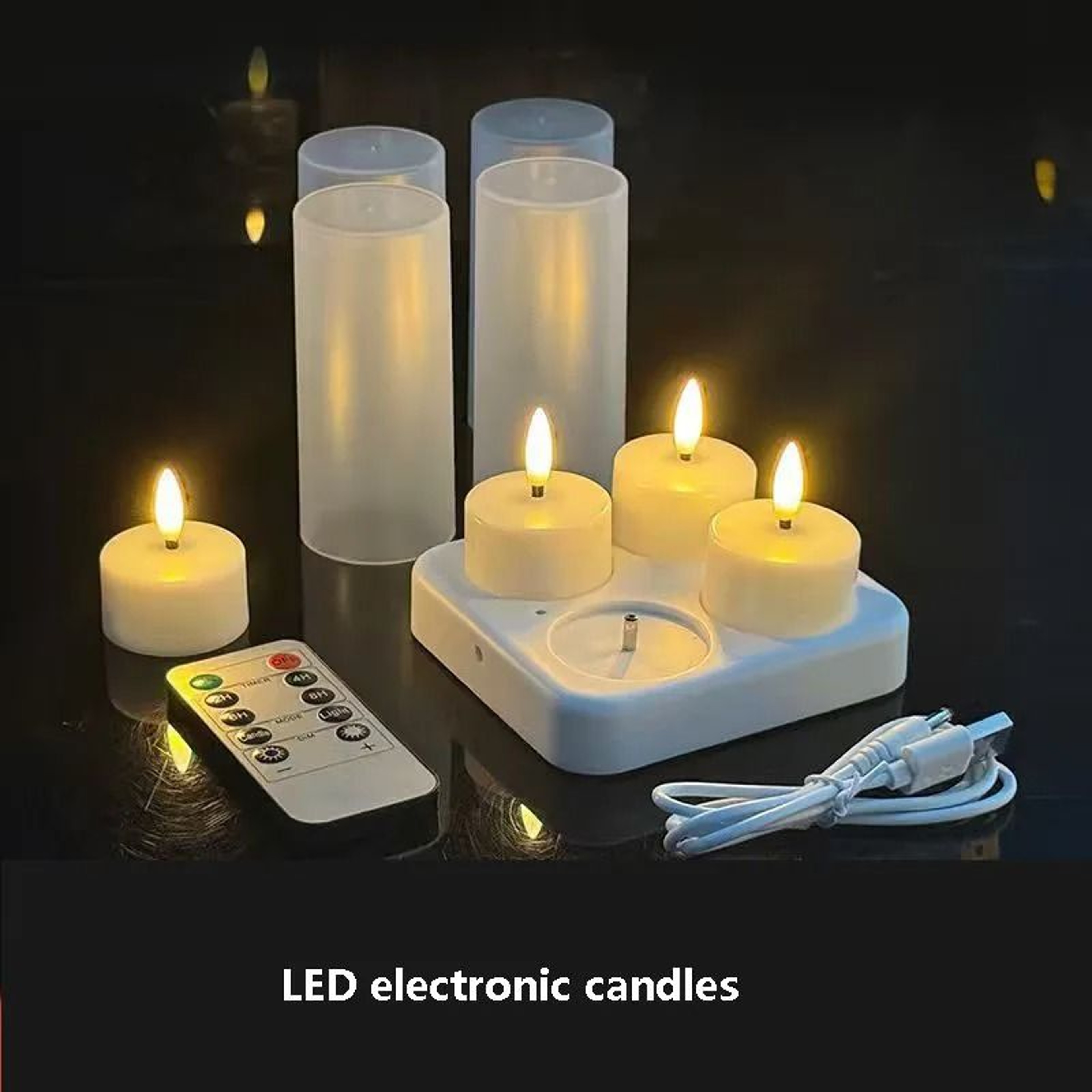 12 Pack Rechargeable LED Tea Lights Remote Black Wick Flame Effect Candles 1