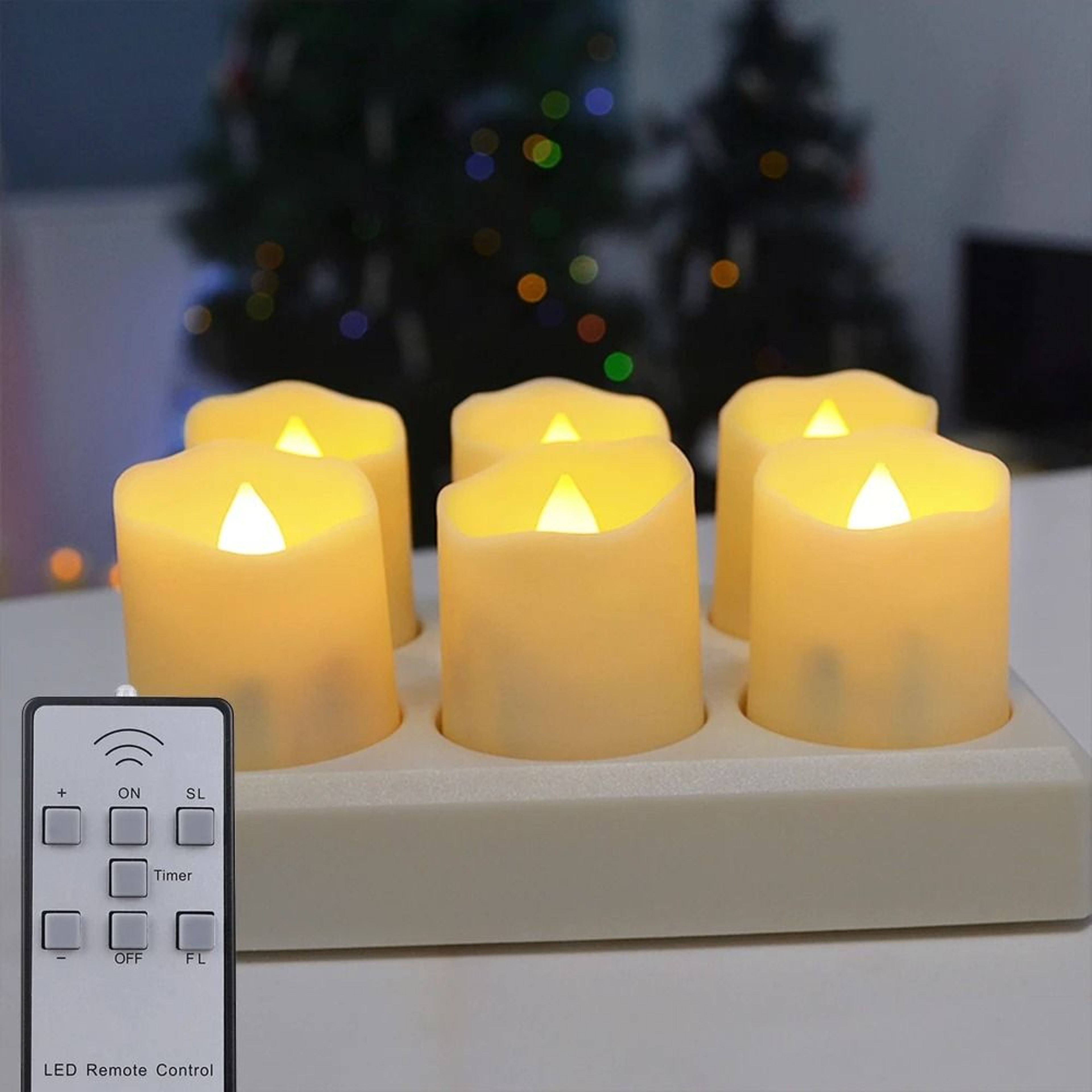 FPOO Rechargeable LED Flameless Candle Set Remote Timer Home Decor Light 6